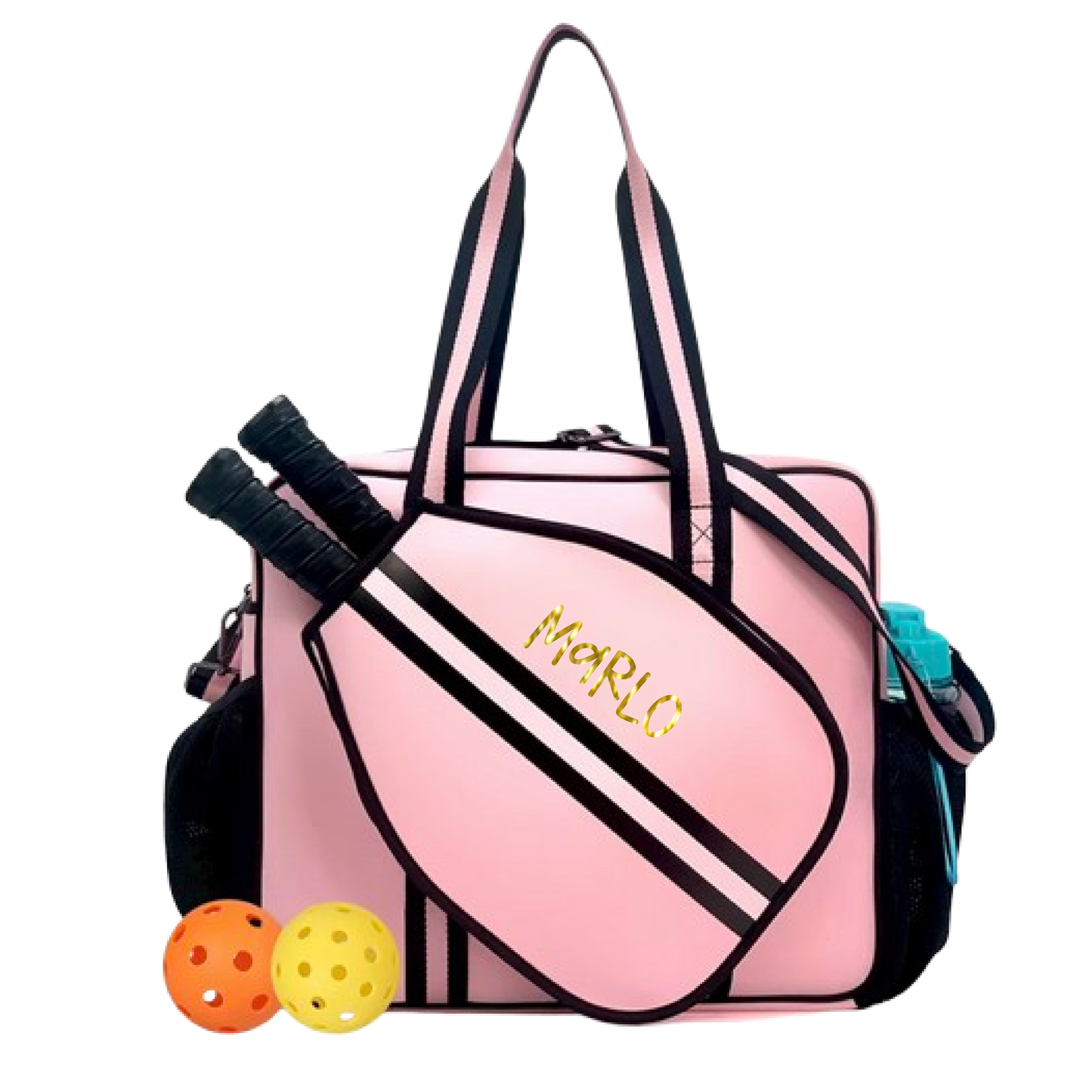 "Magnolia" Pink and Black Pickleball Bag (Free Customization) | Pickleball Sports Bag | Medium Size Court Bag