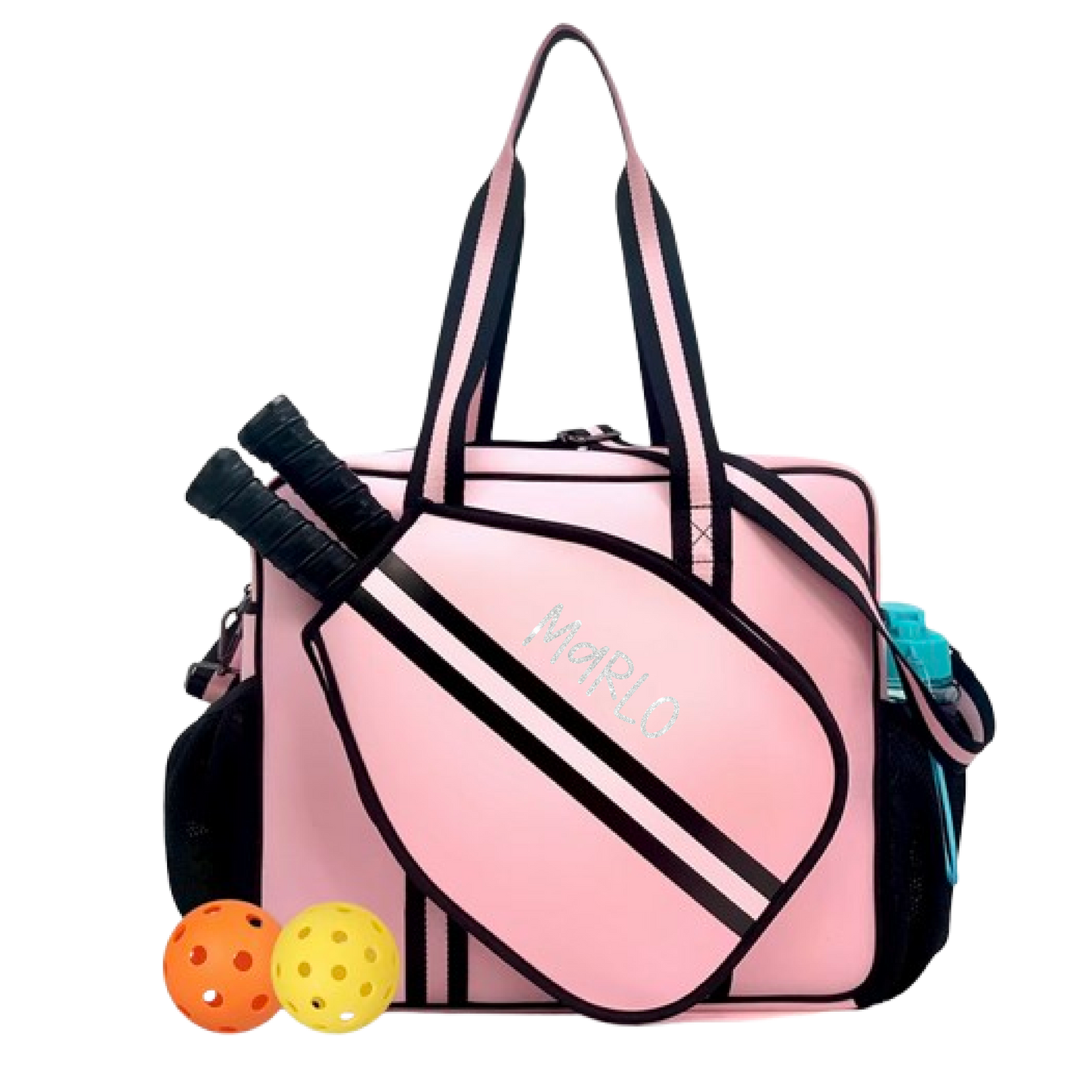 "Magnolia" Pink and Black Pickleball Bag (Free Customization) | Pickleball Sports Bag | Medium Size Court Bag