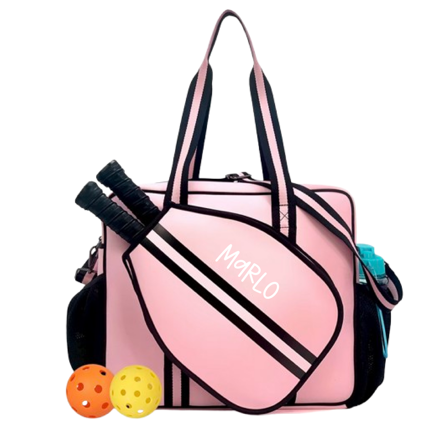 "Magnolia" Pink and Black Pickleball Bag (Free Customization) | Pickleball Sports Bag | Medium Size Court Bag