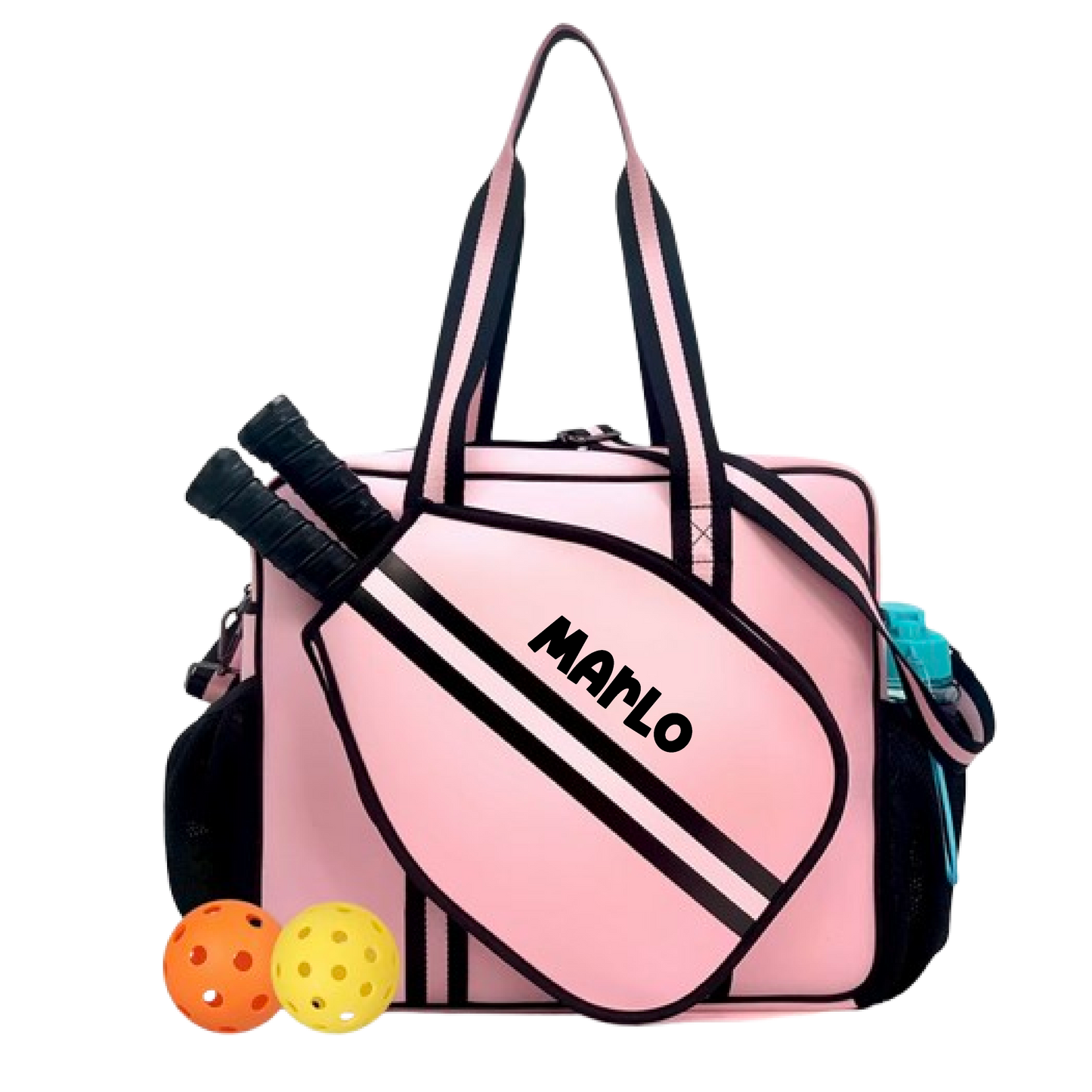"Magnolia" Pink and Black Pickleball Bag (Free Customization) | Pickleball Sports Bag | Medium Size Court Bag