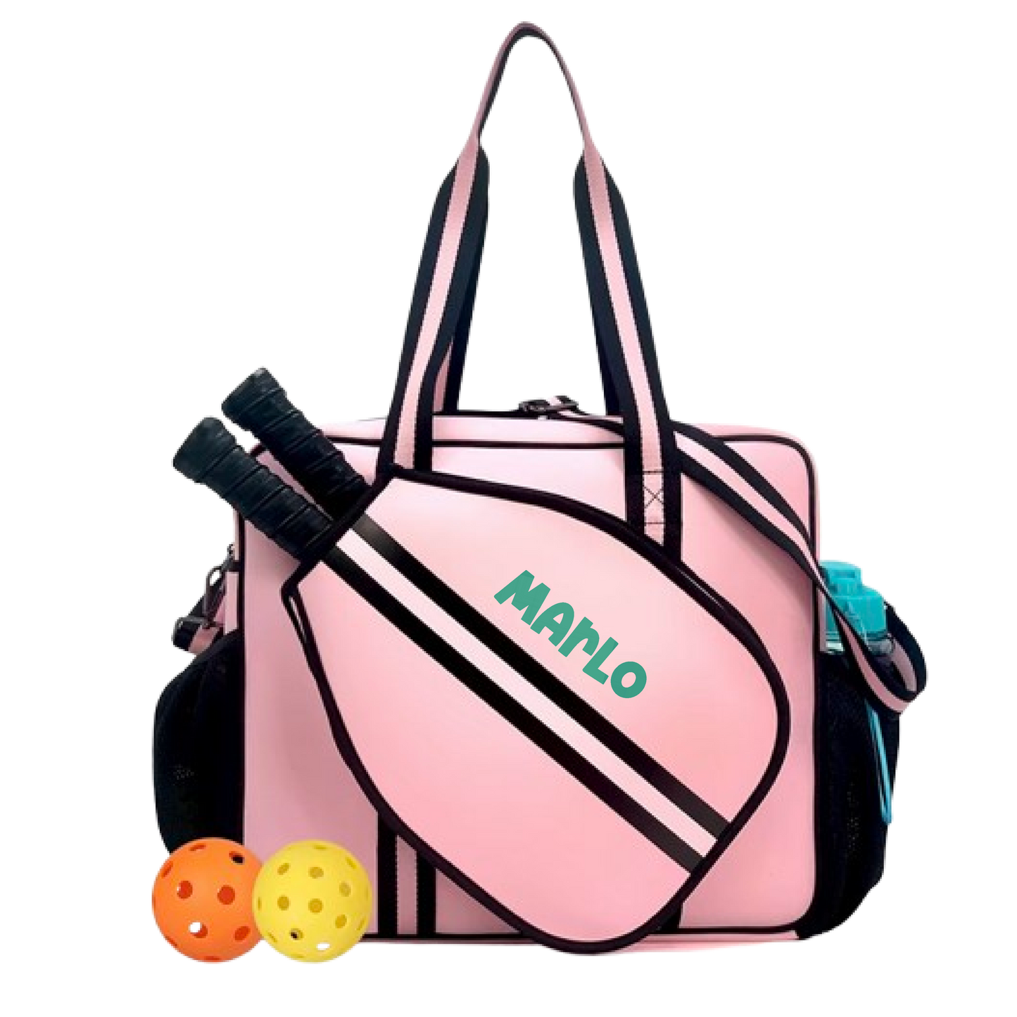 "Magnolia" Pink and Black Pickleball Bag (Free Customization) | Pickleball Sports Bag | Medium Size Court Bag