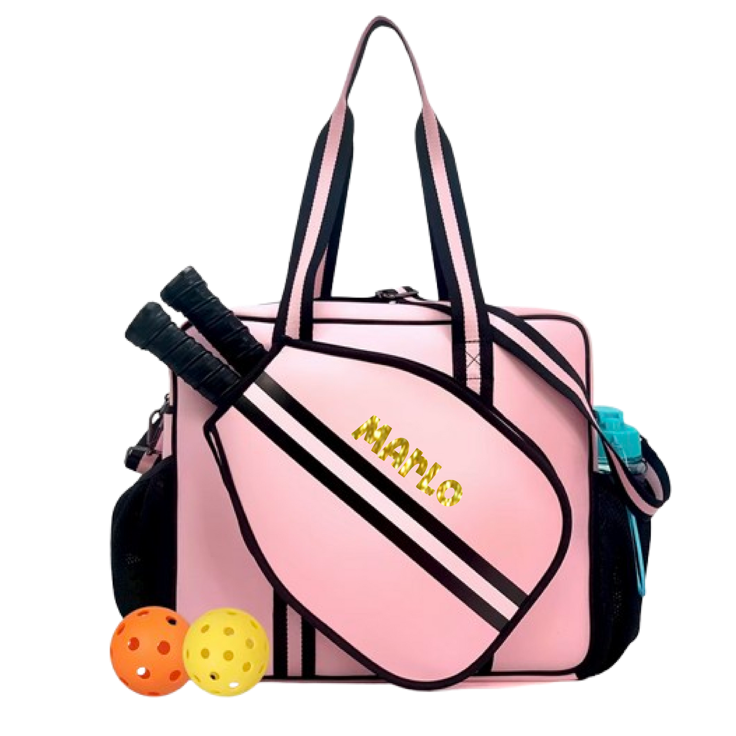 "Magnolia" Pink and Black Pickleball Bag (Free Customization) | Pickleball Sports Bag | Medium Size Court Bag