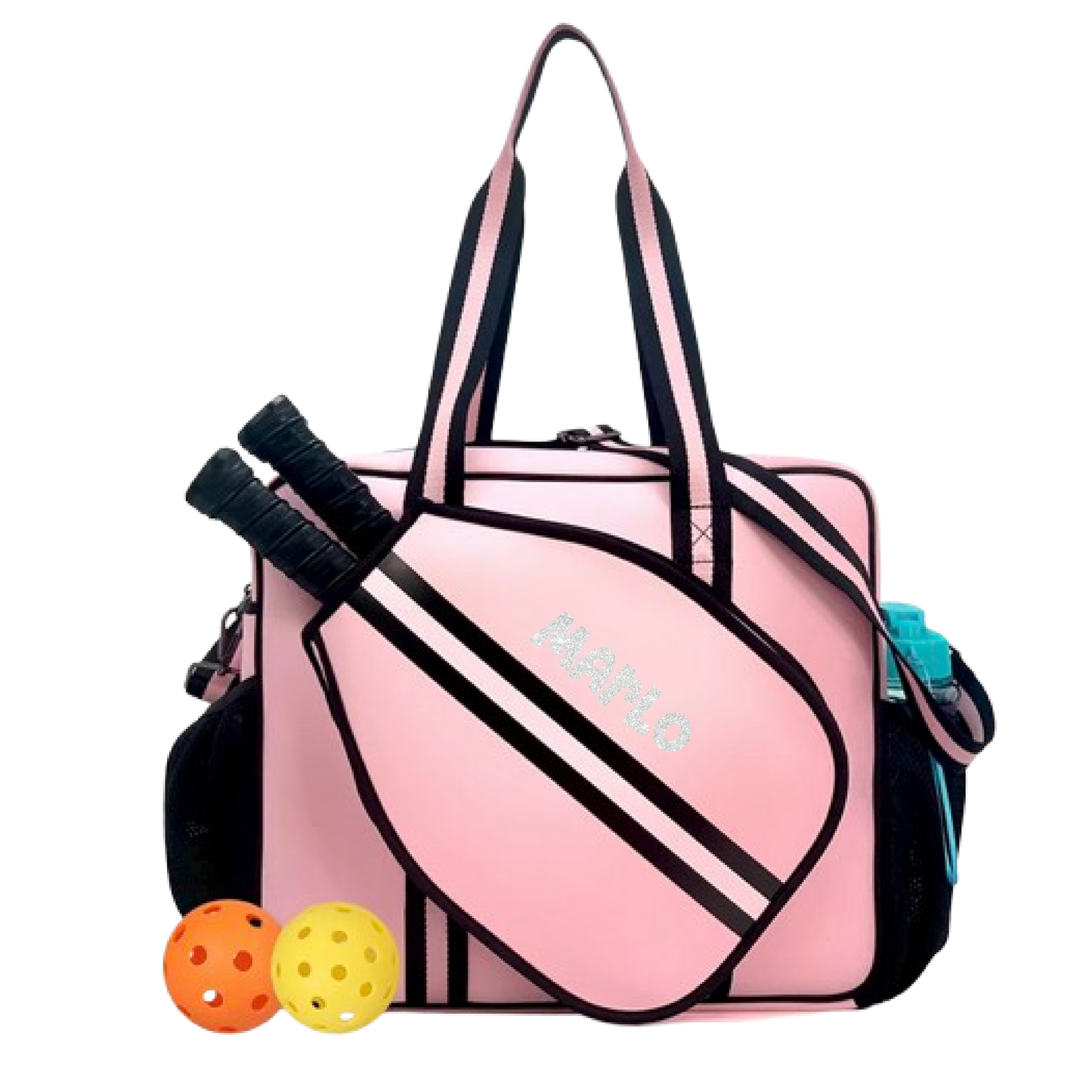 "Magnolia" Pink and Black Pickleball Bag (Free Customization) | Pickleball Sports Bag | Medium Size Court Bag