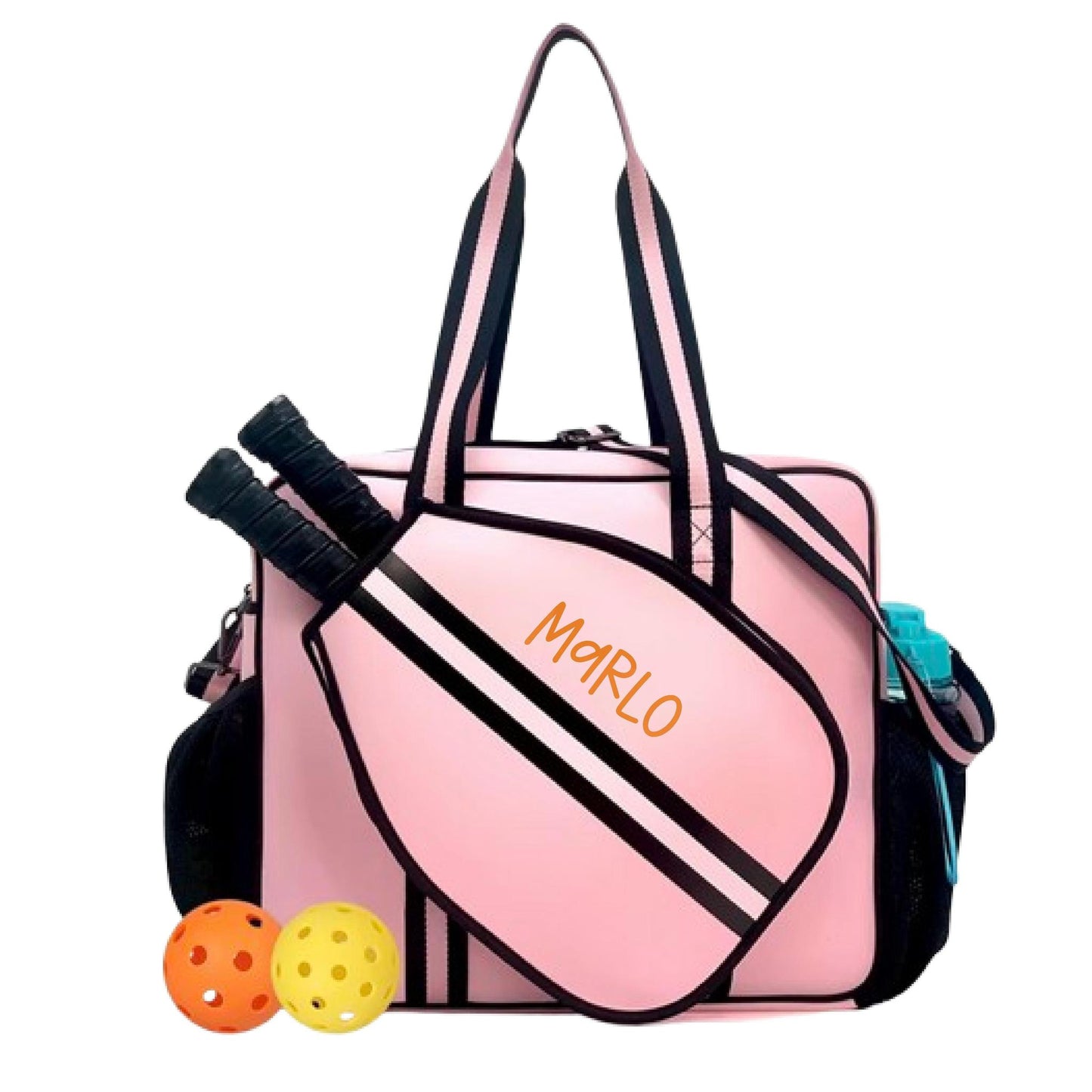 "Magnolia" Pink and Black Pickleball Bag (Free Customization) | Pickleball Sports Bag | Medium Size Court Bag