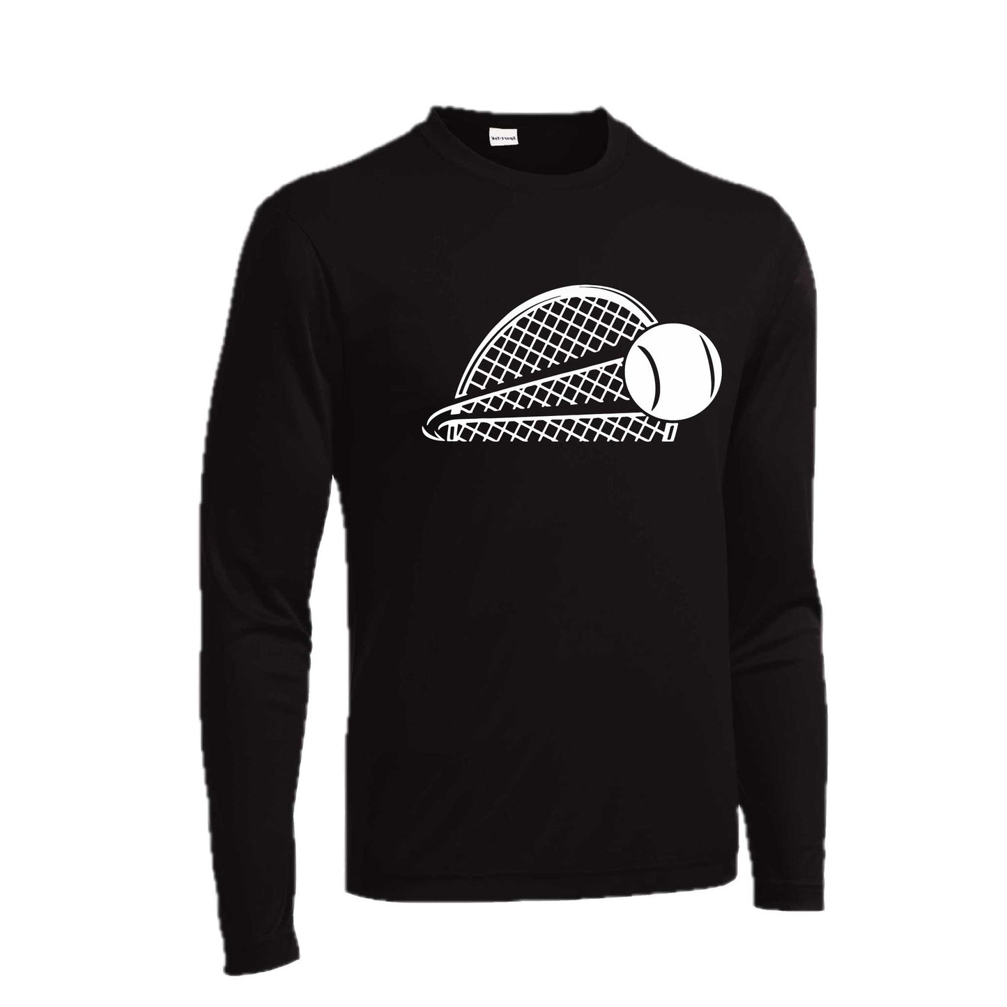 Half Tennis Racquet | Men's Long Sleeve Athletic Tennis Performance T-Shirt | 100% Polyester