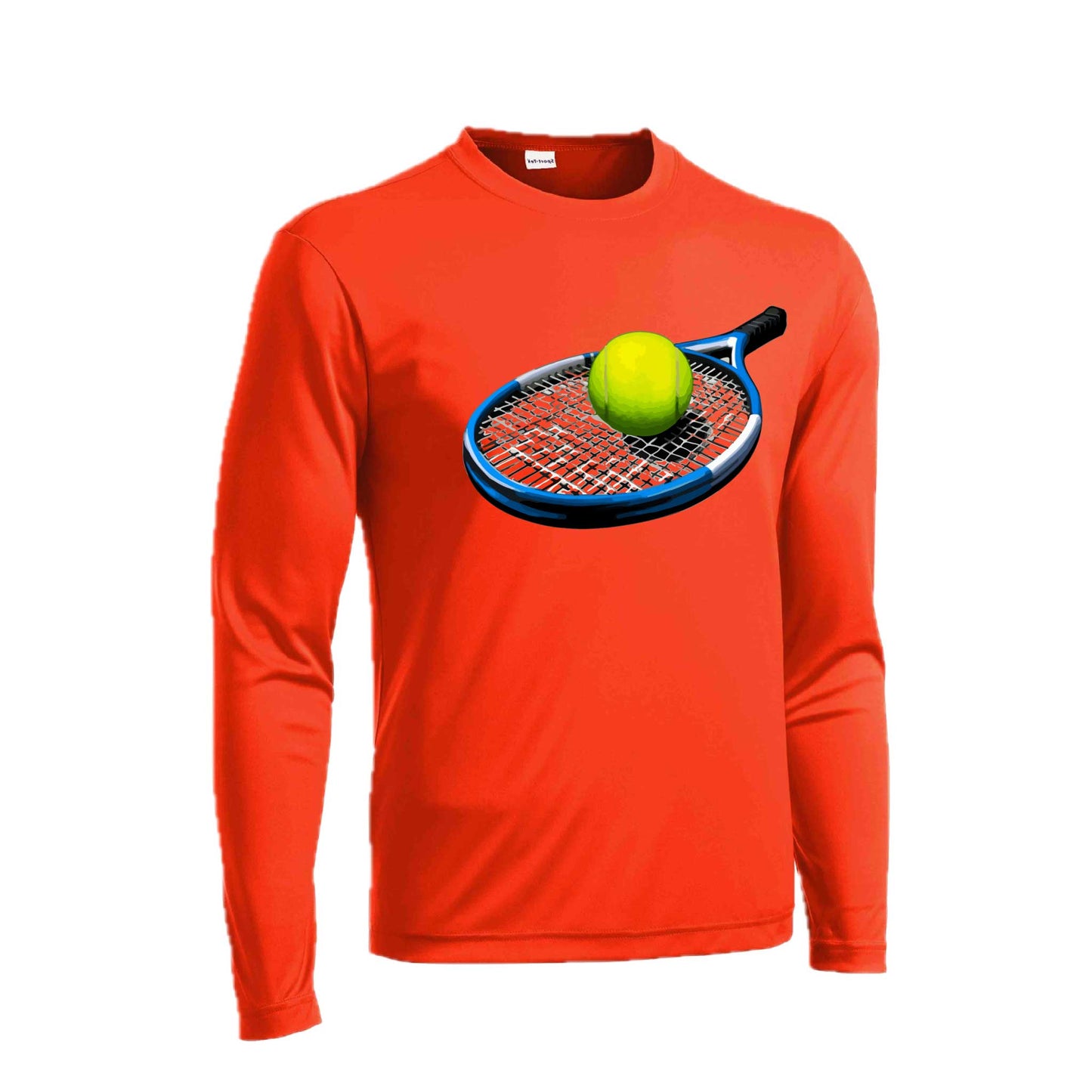 Tennis Racquet and Ball | Men's Long Sleeve Athletic Tennis Performance T-Shirt | 100% Polyester