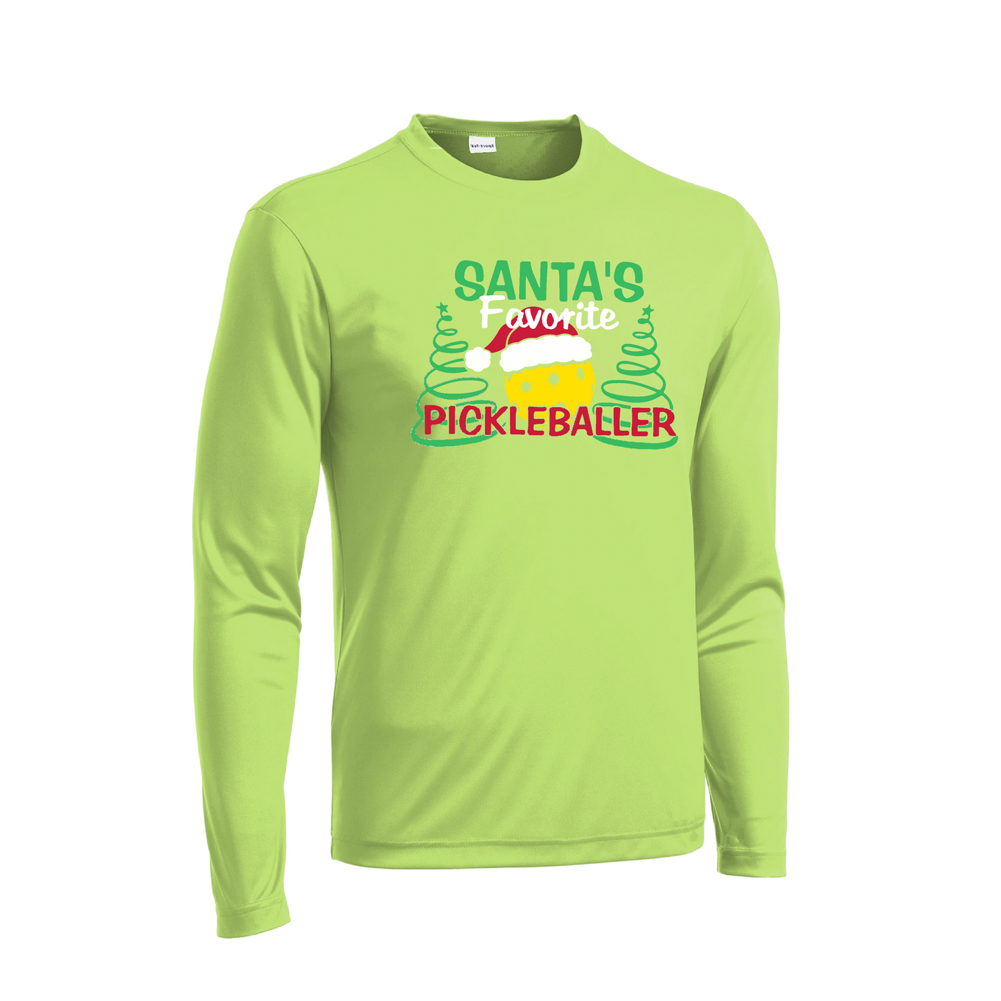 Santa's Favorite Pickleballer | Men's Long Sleeve Athletic Shirt | 100% Polyester