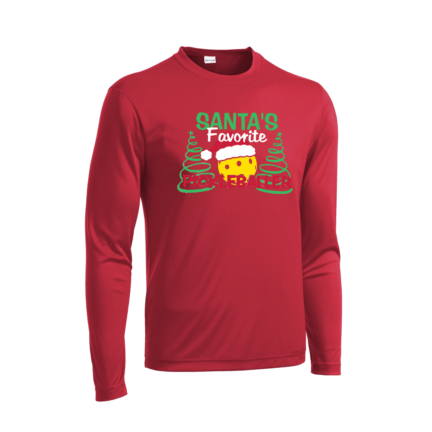 Santa's Favorite Pickleballer | Men's Long Sleeve Athletic Shirt | 100% Polyester