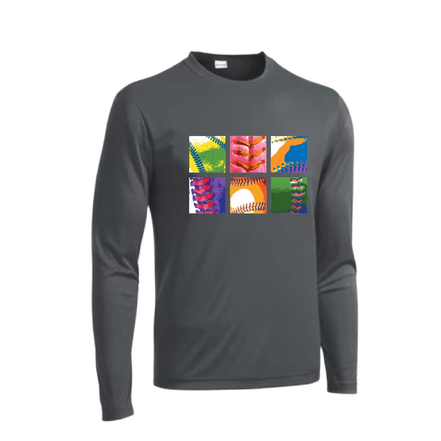Baseball Squares | Men's Long Sleeve Athletic Baseball Performance T-Shirt | 100% Polyester