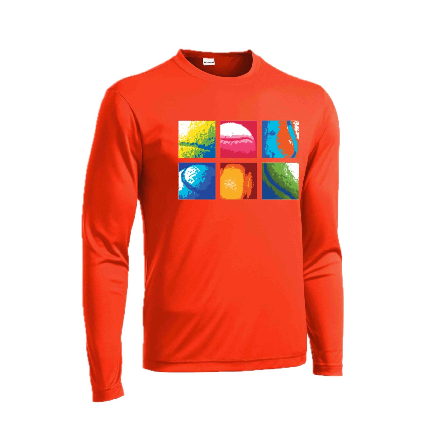 Tennis Squares | Men's Long Sleeve Athletic Tennis Performance T-Shirt | 100% Polyester