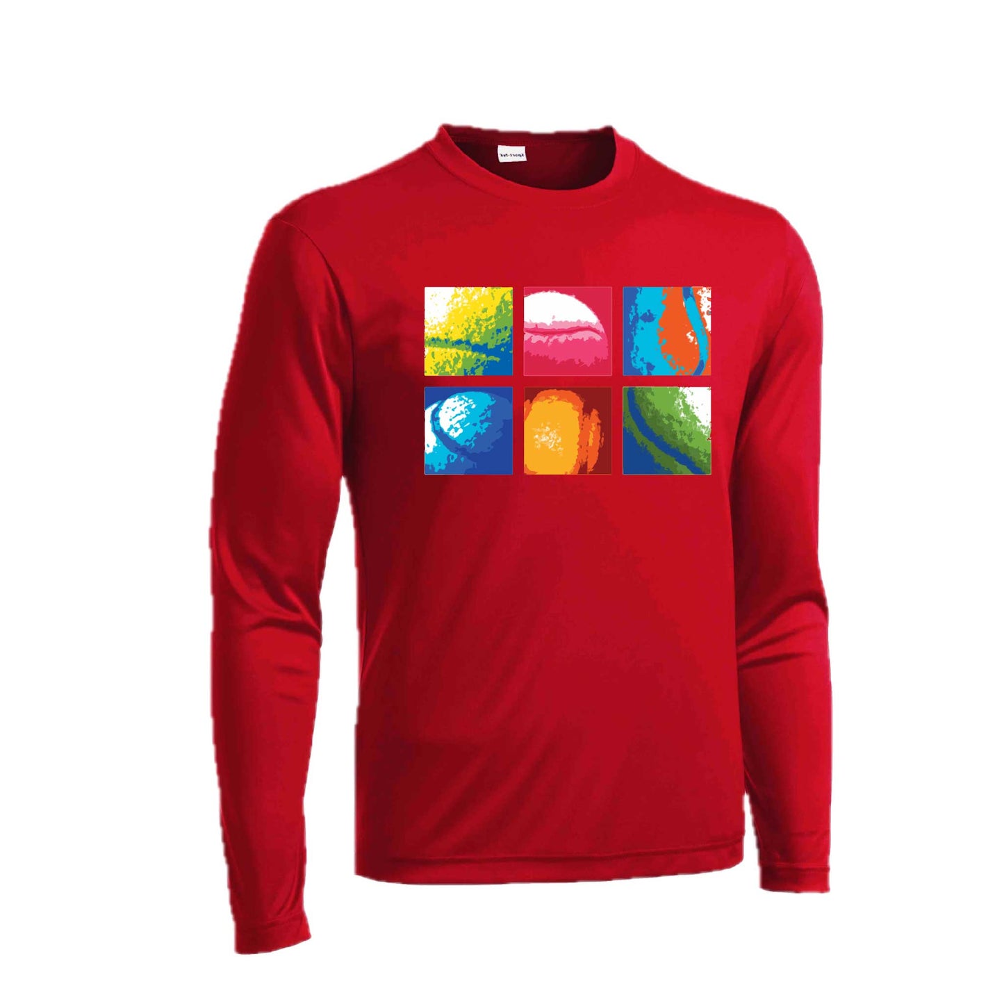 Tennis Squares | Men's Long Sleeve Athletic Tennis Performance T-Shirt | 100% Polyester