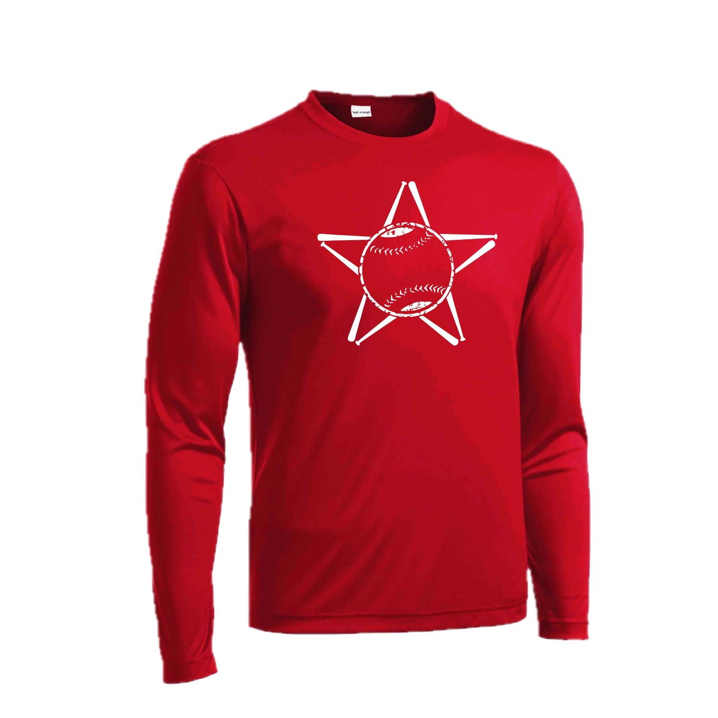 Baseball Star | Men's Long Sleeve Athletic Baseball Performance T-Shirt | 100% Polyester