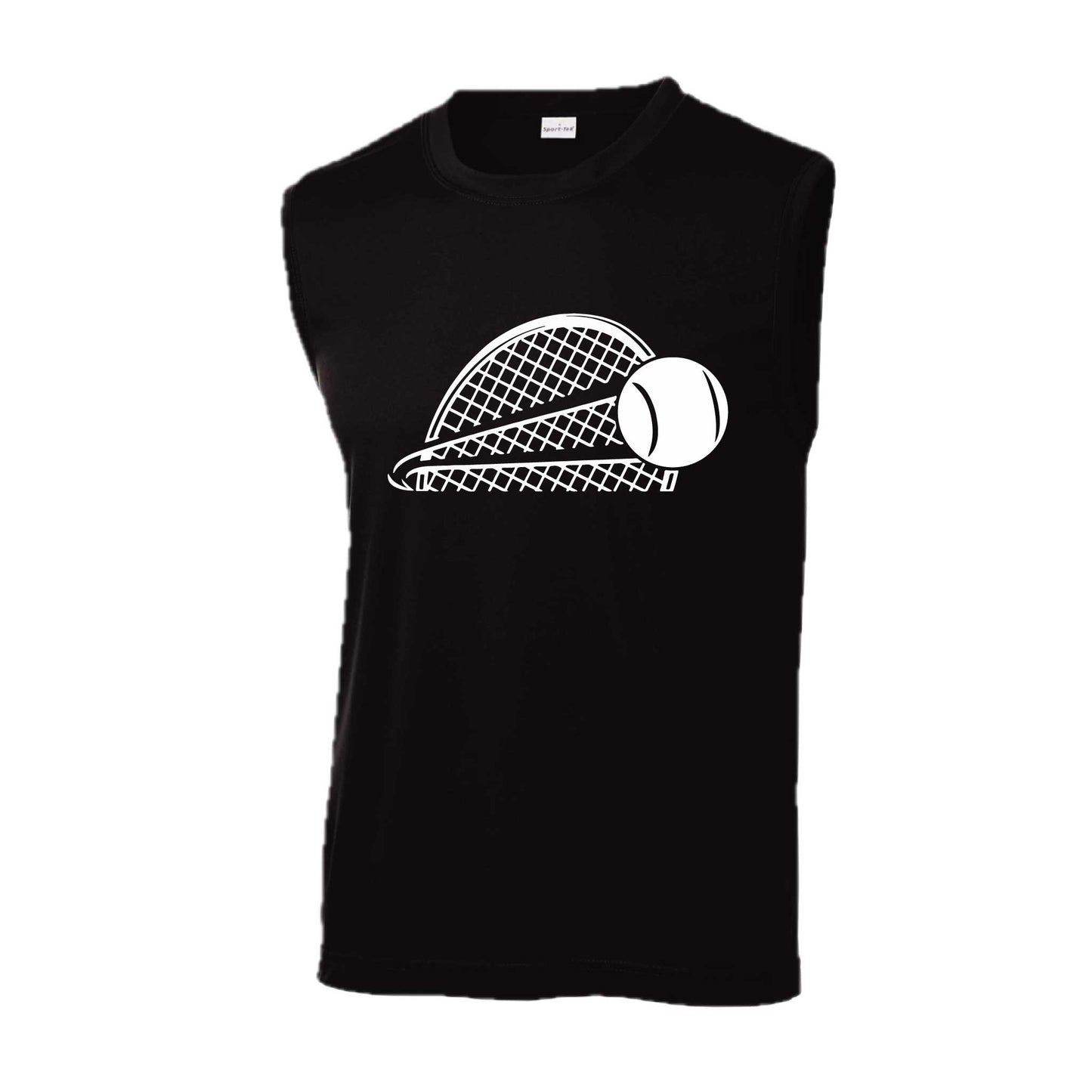 Tennis Half Racquet | Men's Sleeveless Athletic Tennis Performance T-Shirt | 100% Polyester