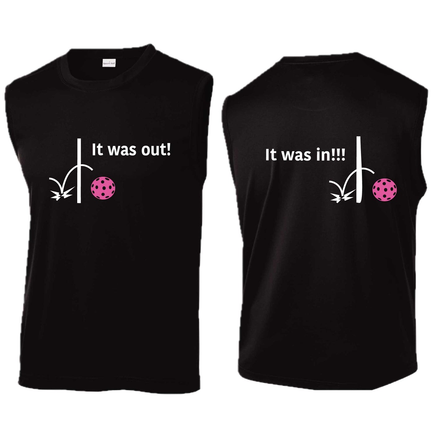 It Was Out! It Was In! (Pickleballs Pink Purple Rainbow) | Men's Sleeveless Athletic Performance T-Shirt | 100% Polyester