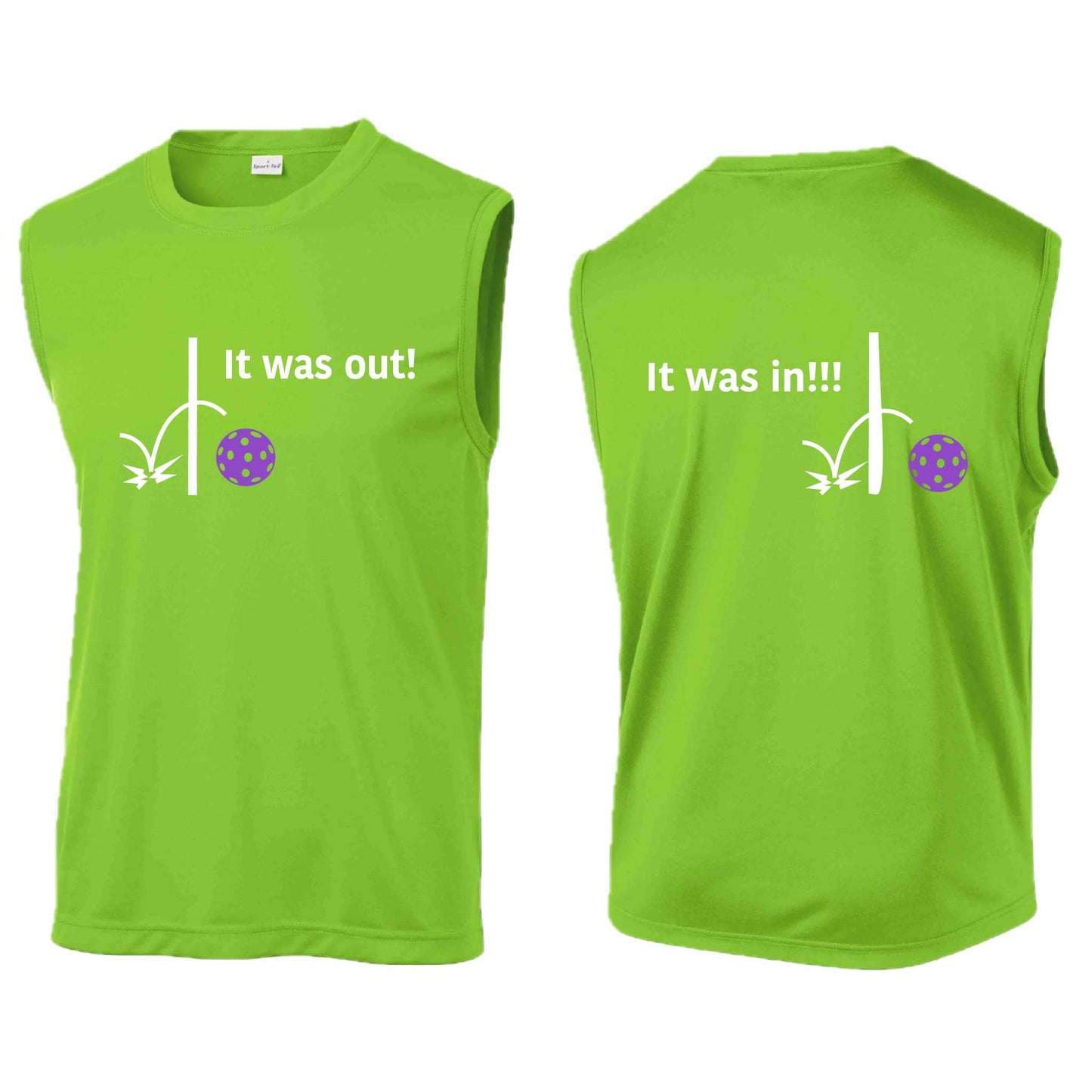 It Was Out! It Was In! (Pickleballs Pink Purple Rainbow) | Men's Sleeveless Athletic Performance T-Shirt | 100% Polyester