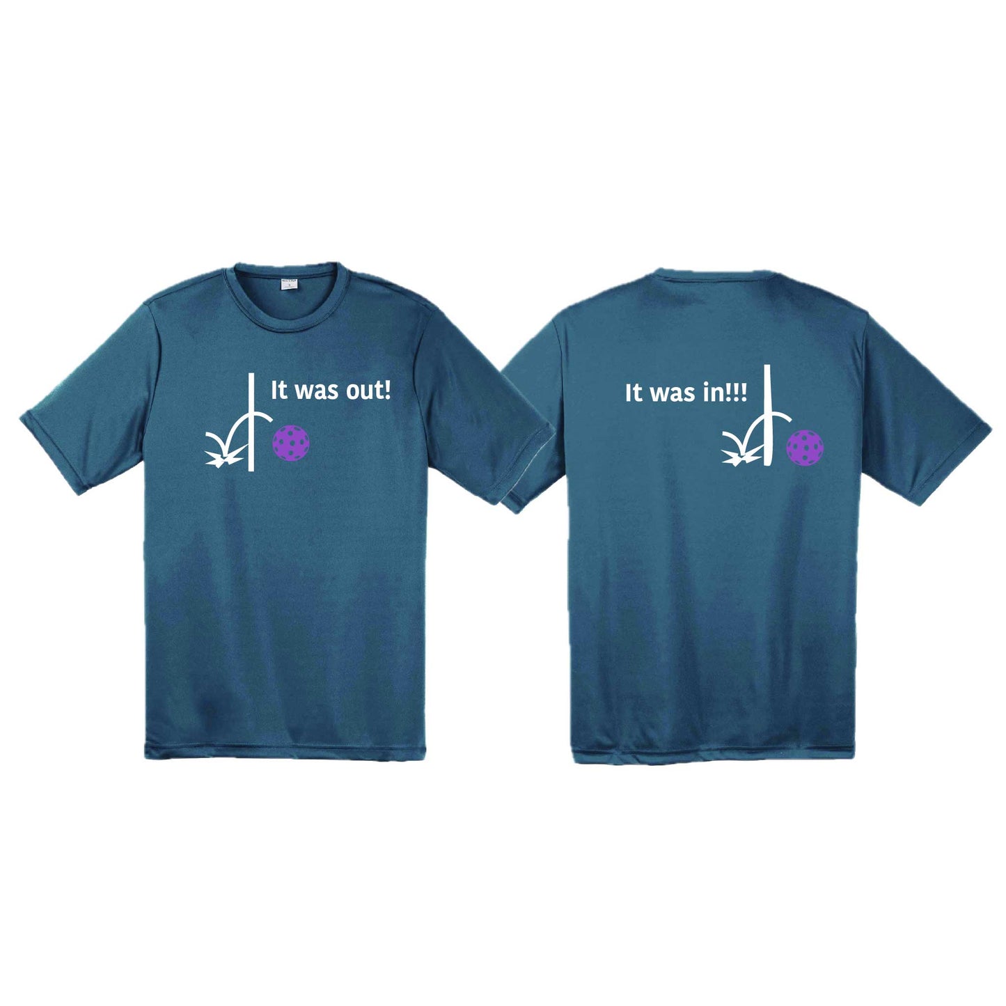 It Was Out! It Was In! (Pickleballs Pink Purple Rainbow) | Men's Short Sleeve Athletic Performance T-Shirt | 100% Polyester