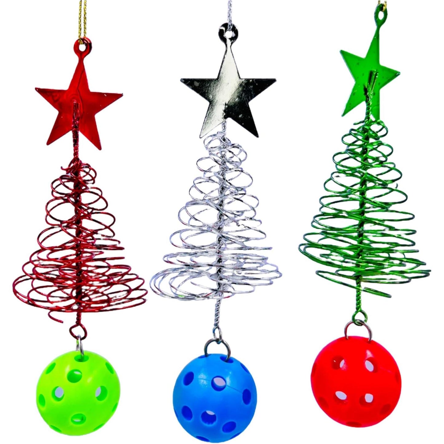 Micro Pickleball Christmas Tree Ornaments (Set of 3) | Pickleball Christmas Gifts And Decor