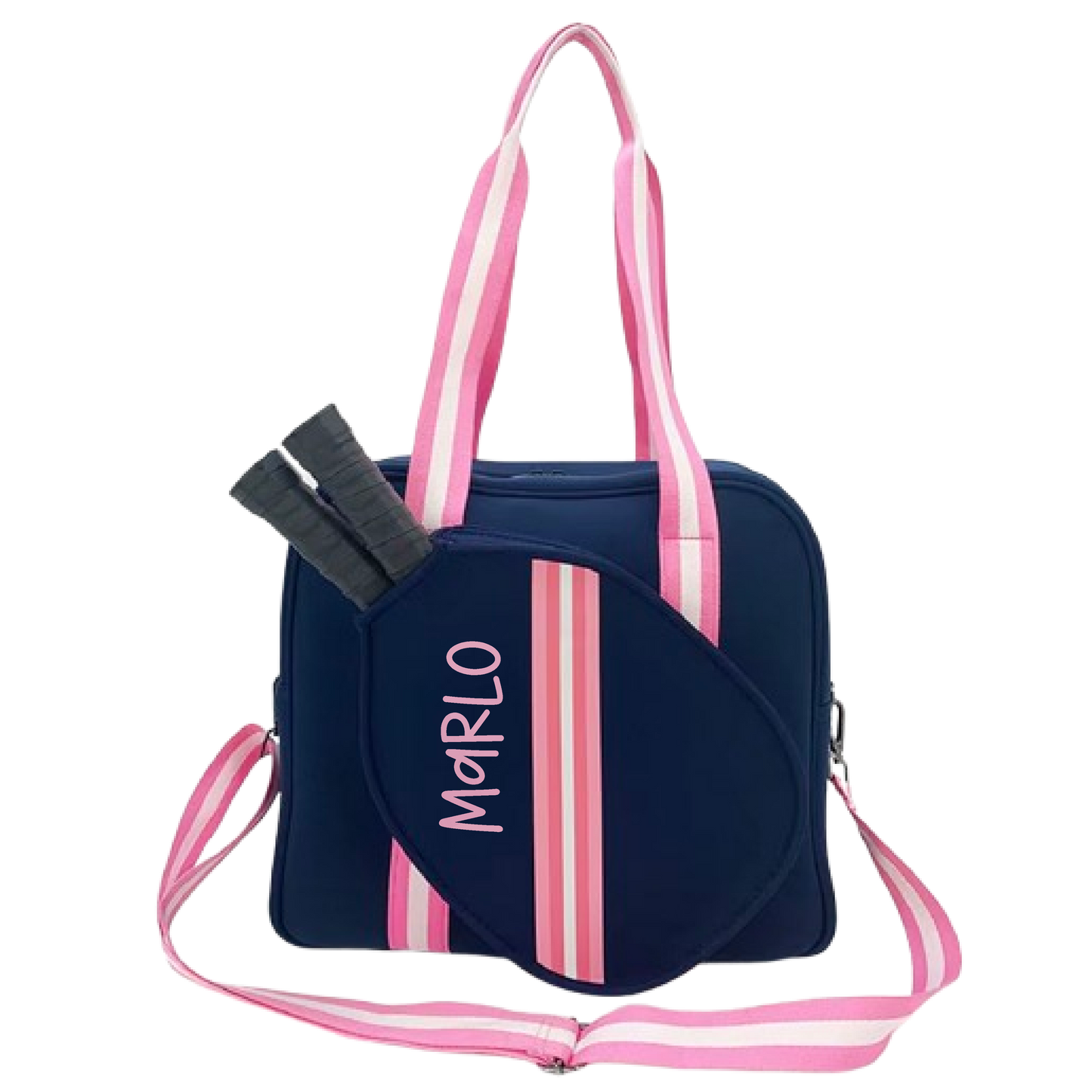 "Midnight" Blue with Pink Trim Pickleball Bag (Free Customization) | Pickleball Sports Bag | Medium Size Court Bag