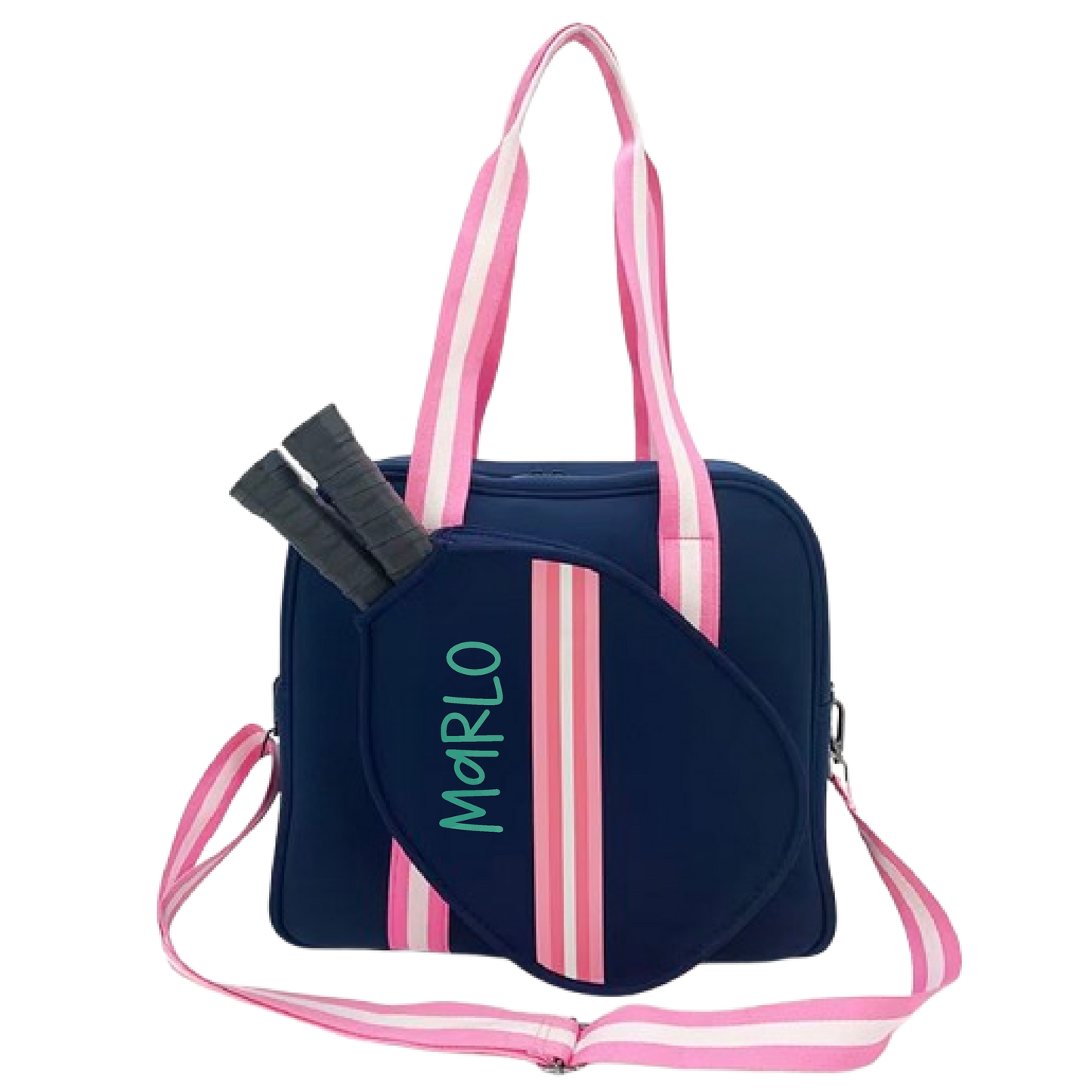 "Midnight" Blue with Pink Trim Pickleball Bag (Free Customization) | Pickleball Sports Bag | Medium Size Court Bag