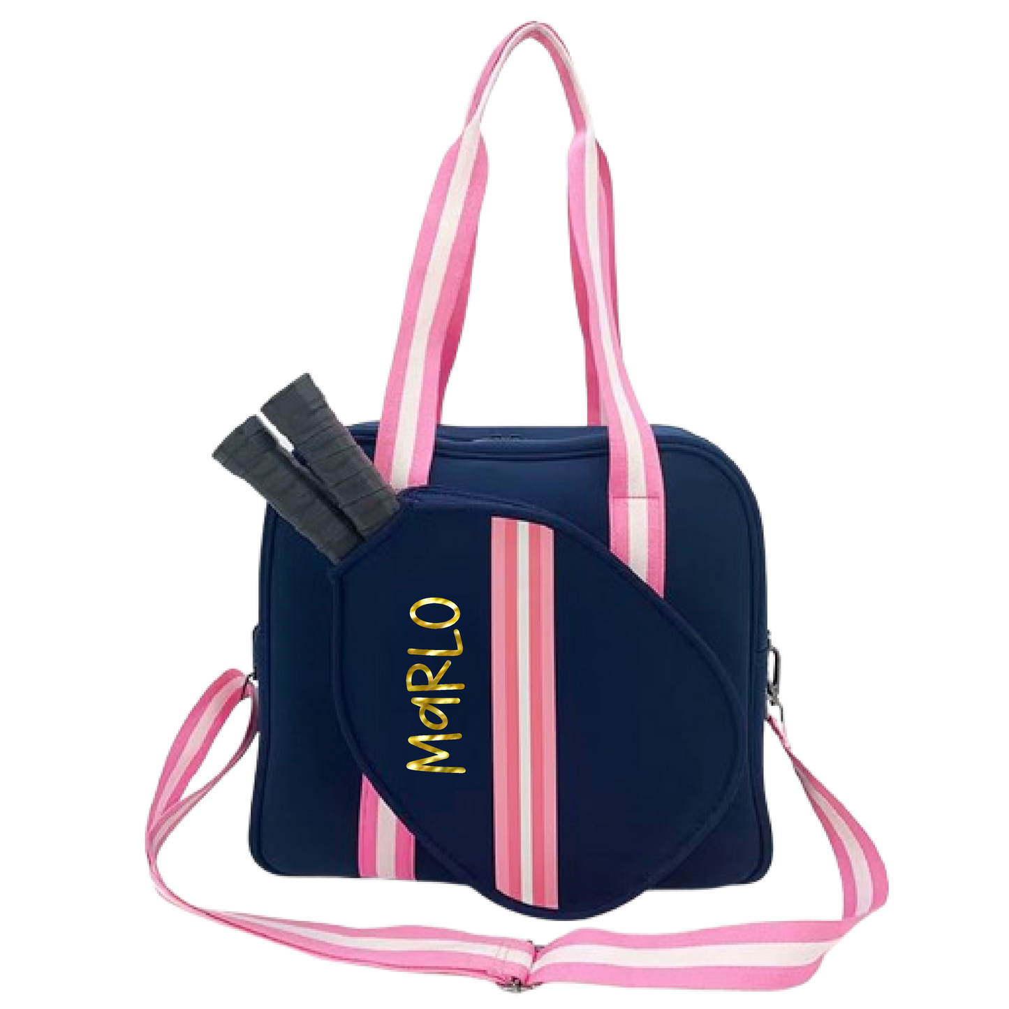 "Midnight" Blue with Pink Trim Pickleball Bag (Free Customization) | Pickleball Sports Bag | Medium Size Court Bag