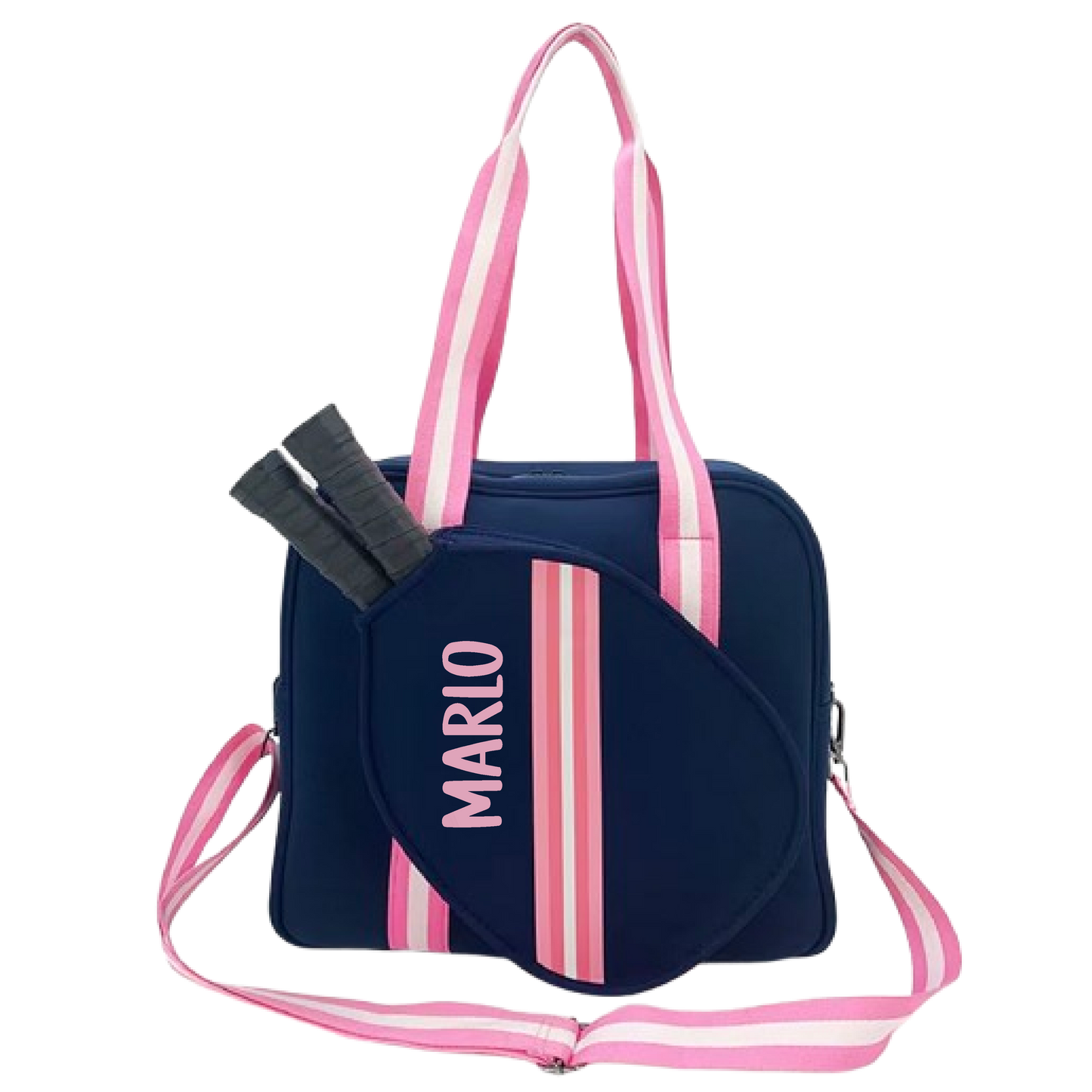 "Midnight" Blue with Pink Trim Pickleball Bag (Free Customization) | Pickleball Sports Bag | Medium Size Court Bag