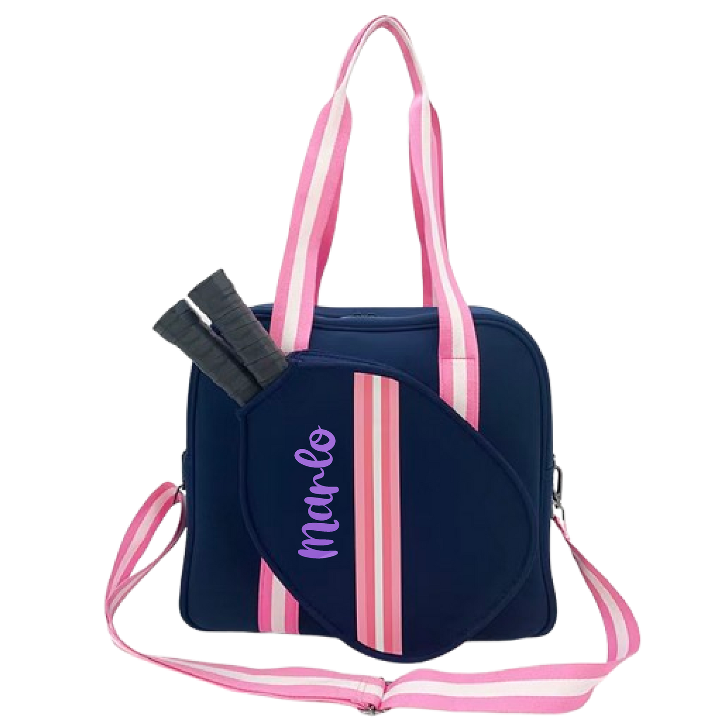 "Midnight" Blue with Pink Trim Pickleball Bag (Free Customization) | Pickleball Sports Bag | Medium Size Court Bag