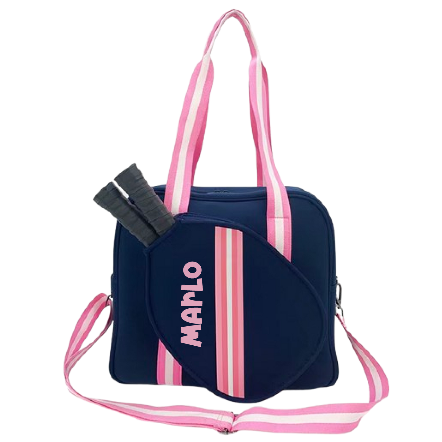 "Midnight" Blue with Pink Trim Pickleball Bag (Free Customization) | Pickleball Sports Bag | Medium Size Court Bag