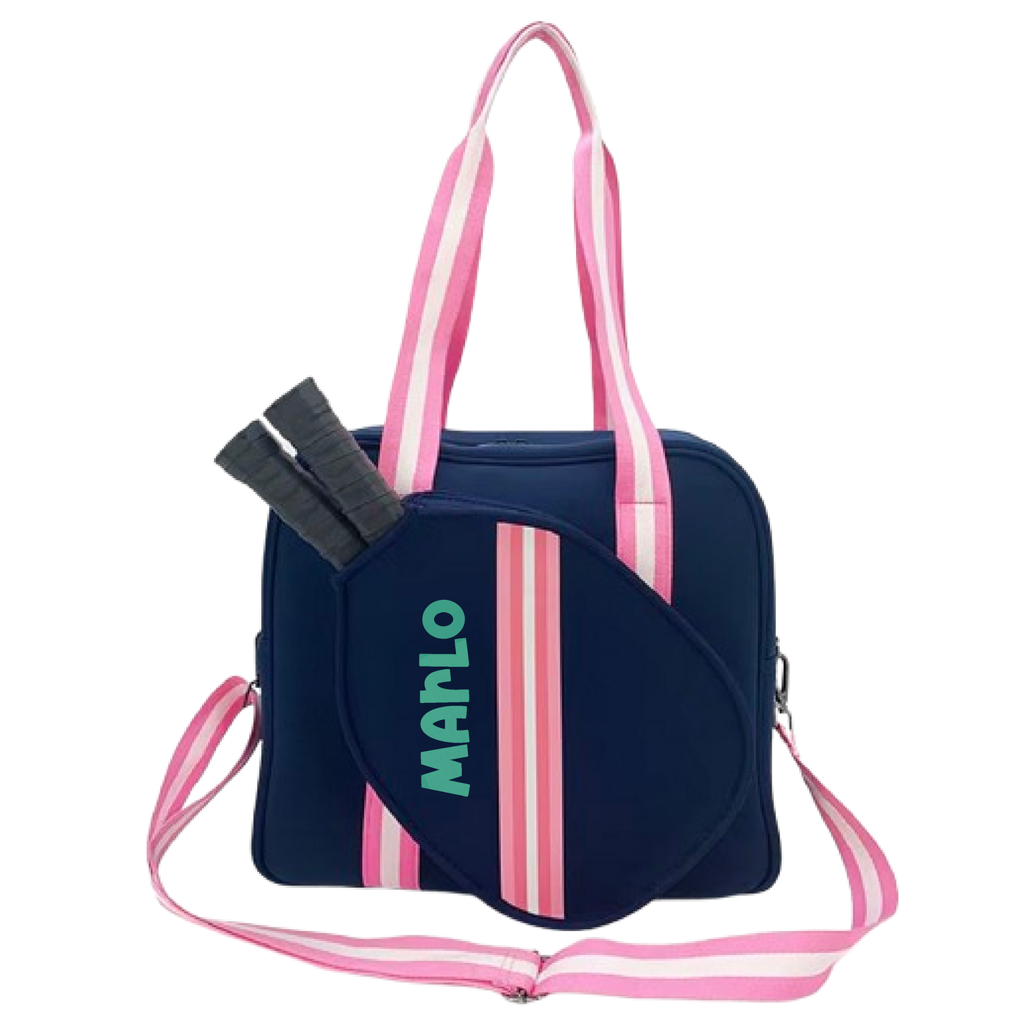 "Midnight" Blue with Pink Trim Pickleball Bag (Free Customization) | Pickleball Sports Bag | Medium Size Court Bag