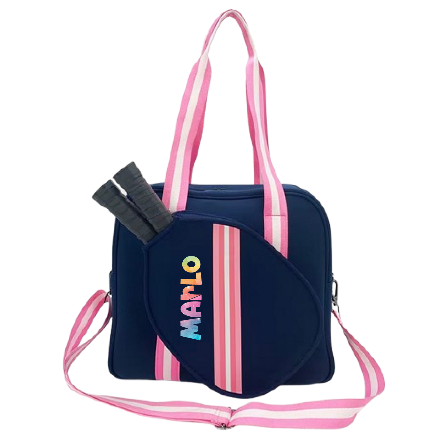 "Midnight" Blue with Pink Trim Pickleball Bag (Free Customization) | Pickleball Sports Bag | Medium Size Court Bag