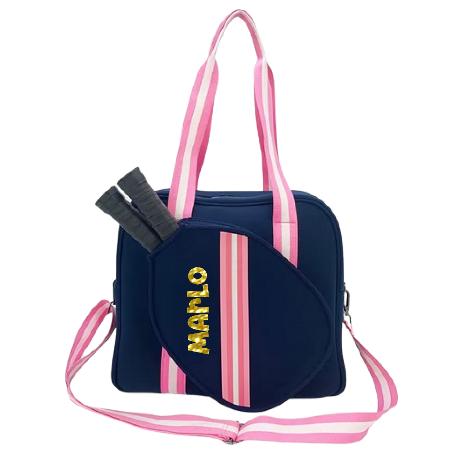 "Midnight" Blue with Pink Trim Pickleball Bag (Free Customization) | Pickleball Sports Bag | Medium Size Court Bag