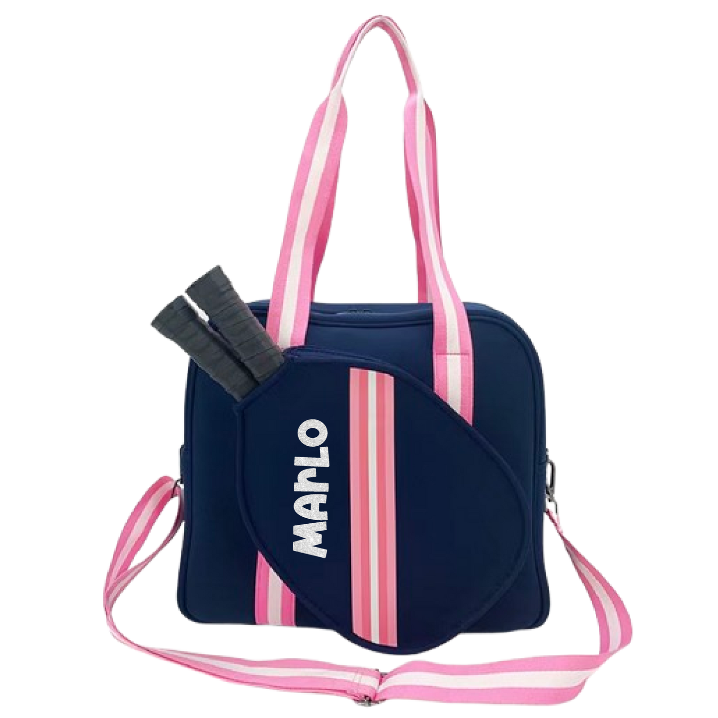 "Midnight" Blue with Pink Trim Pickleball Bag (Free Customization) | Pickleball Sports Bag | Medium Size Court Bag