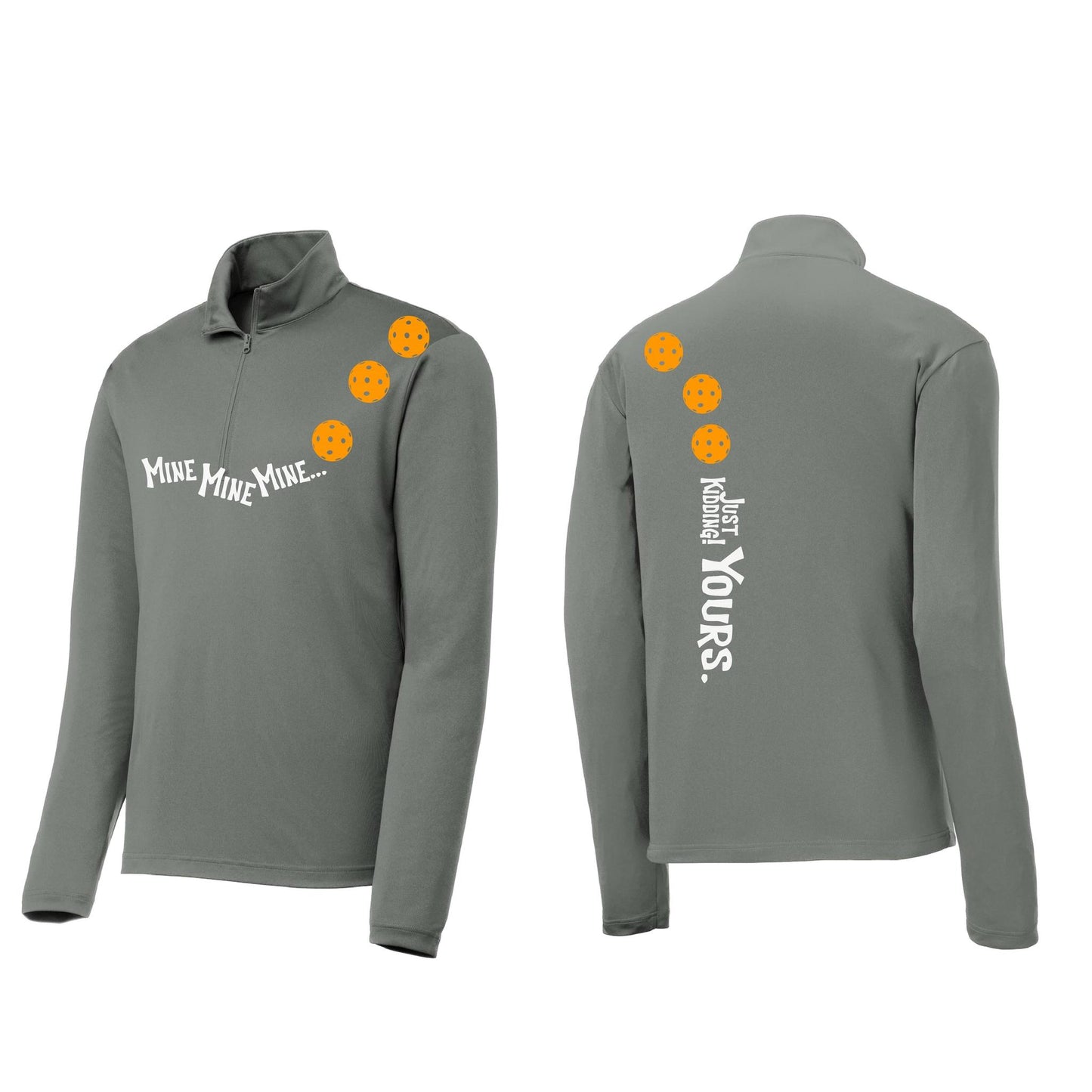 Mine JK Yours (Pickleballs Cyan Green Orange) | Men's 1/4 Zip Long Sleeve Pullover Athletic Performance Shirt | 100% Polyester