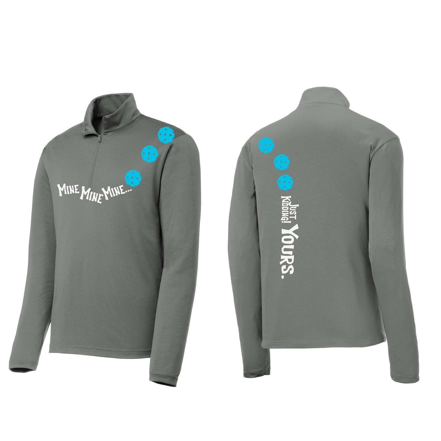 Mine JK Yours (Pickleballs Cyan Green Orange) | Men's 1/4 Zip Long Sleeve Pullover Athletic Performance Shirt | 100% Polyester
