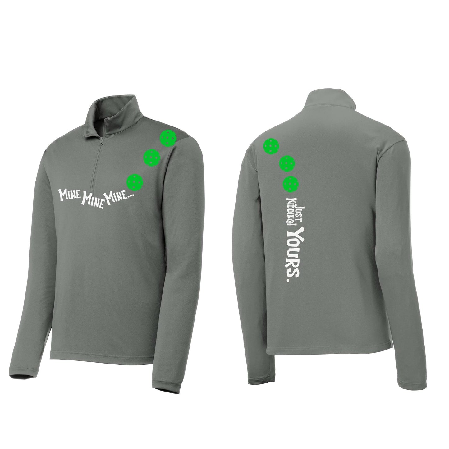 Mine JK Yours (Pickleballs Cyan Green Orange) | Men's 1/4 Zip Long Sleeve Pullover Athletic Performance Shirt | 100% Polyester