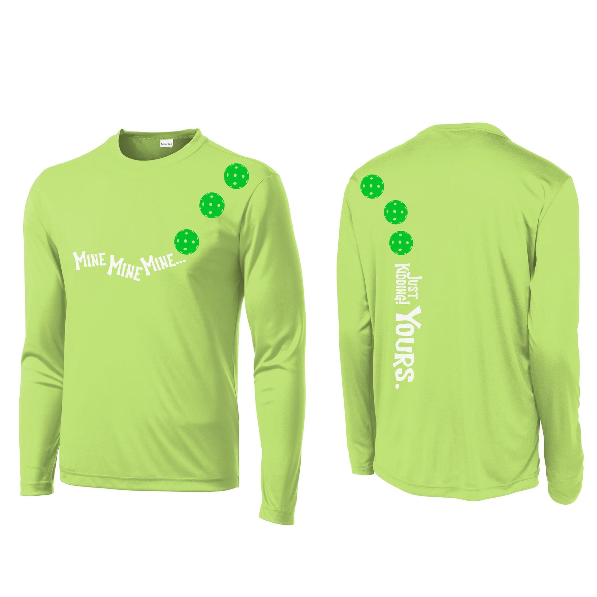 Mine JK Yours (Pickleballs Cyan Green Orange) | Men's Long Sleeve Athletic Performance T-Shirt | 100% Polyester