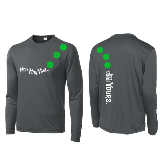 Mine JK Yours (Pickleballs Cyan Green Orange) | Men's Long Sleeve Athletic Performance T-Shirt | 100% Polyester