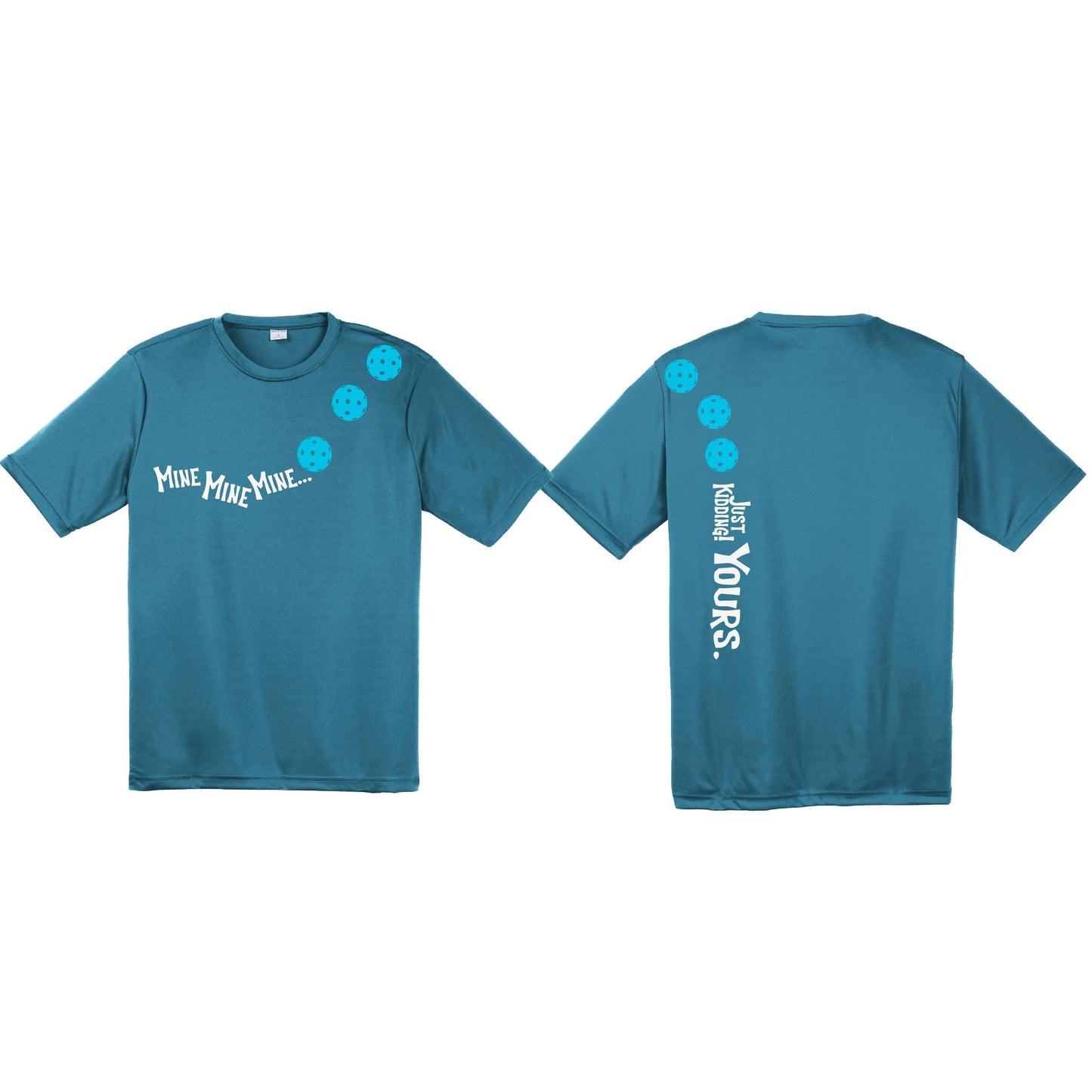 Mine JK Yours (Pickleballs Cyan Green Orange) | Men's Short Sleeve Athletic Performance T-Shirt | 100% Polyester