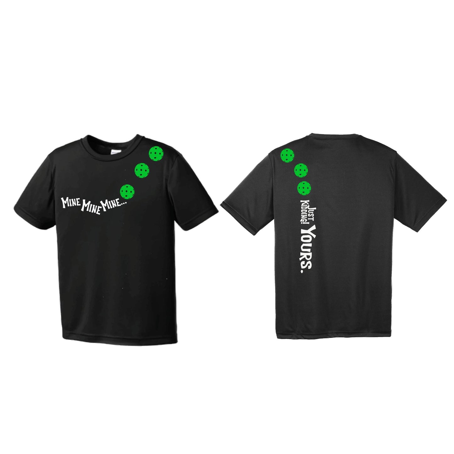 Mine JK Yours (Pickleballs Cyan Green Orange) | Men's Short Sleeve Athletic Performance T-Shirt | 100% Polyester