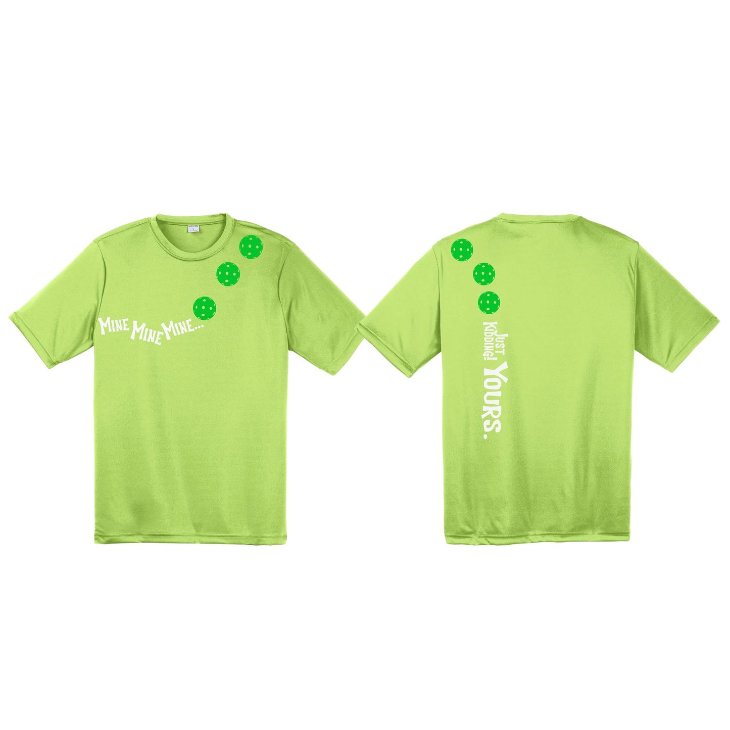 Mine JK Yours (Pickleballs Cyan Green Orange) | Men's Short Sleeve Athletic Performance T-Shirt | 100% Polyester