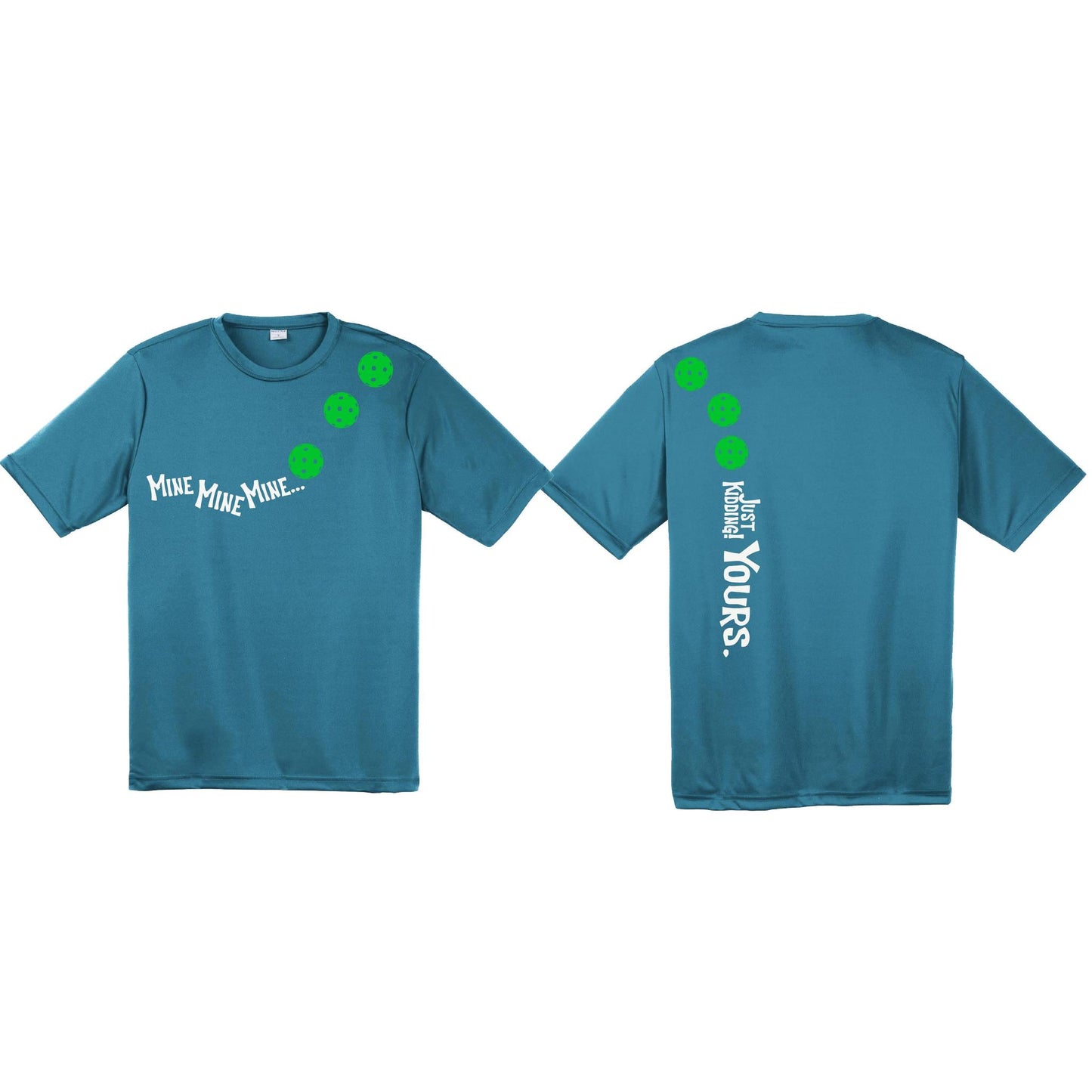 Mine JK Yours (Pickleballs Cyan Green Orange) | Men's Short Sleeve Athletic Performance T-Shirt | 100% Polyester