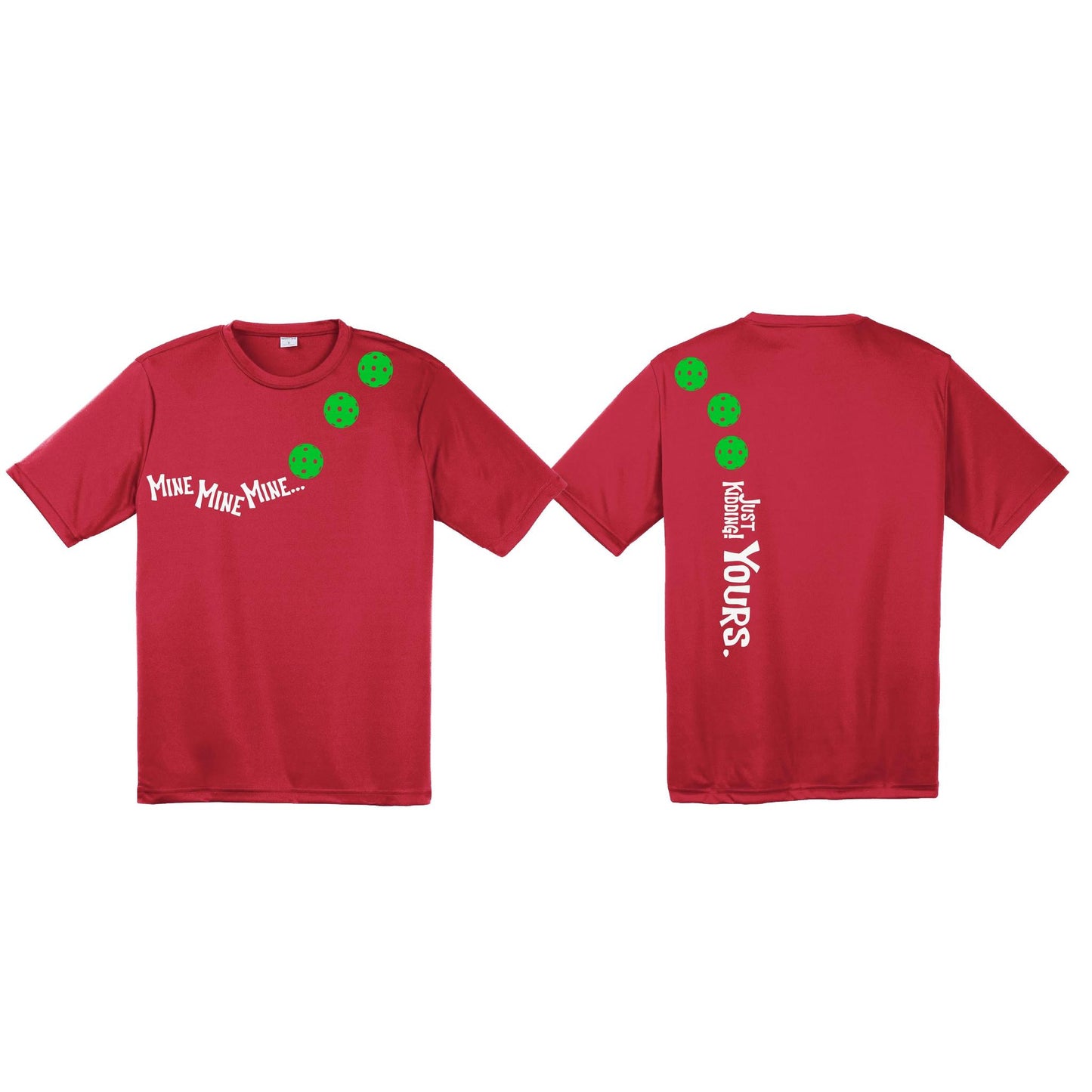 Mine JK Yours (Pickleballs Cyan Green Orange) | Men's Short Sleeve Athletic Performance T-Shirt | 100% Polyester