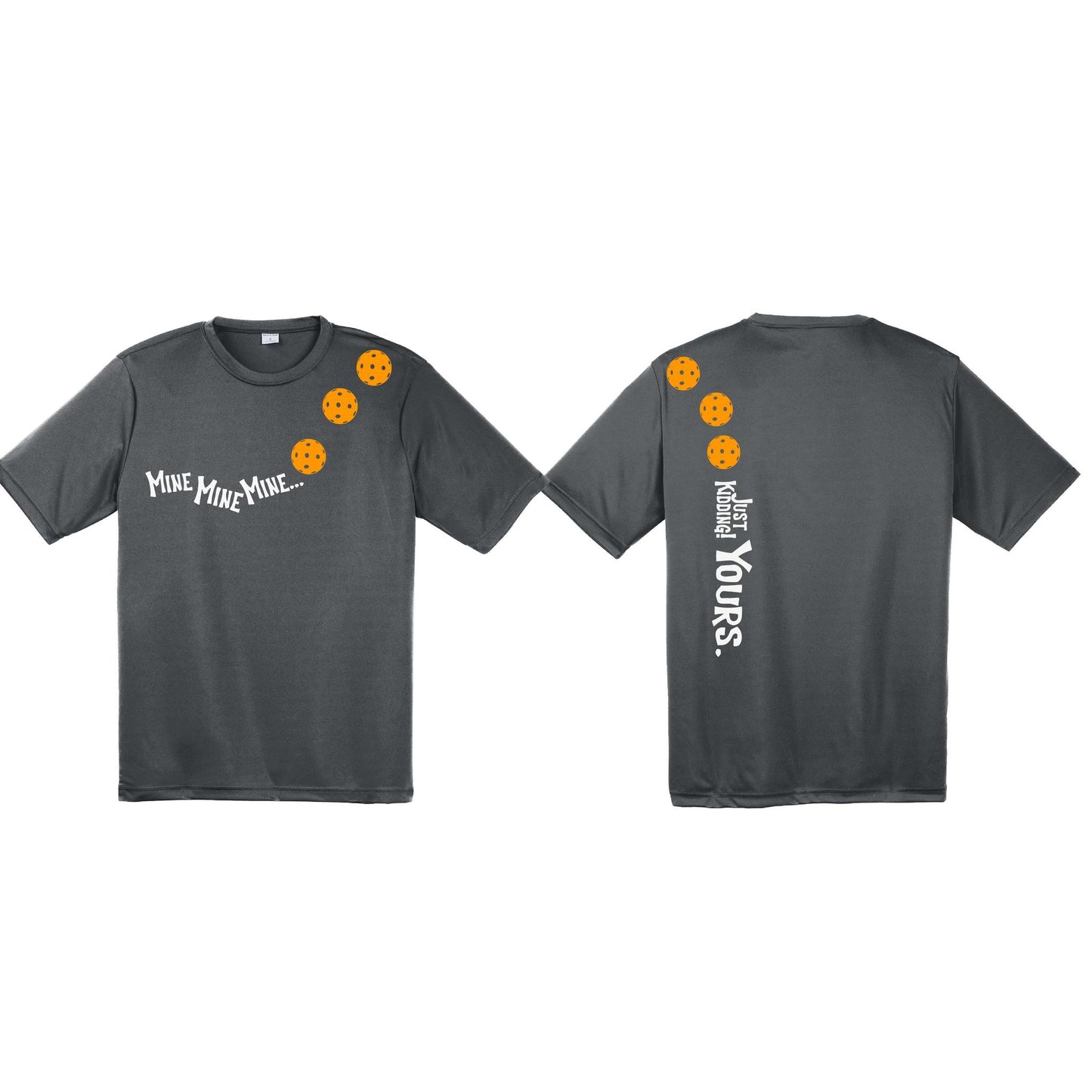 Mine JK Yours (Pickleballs Cyan Green Orange) | Men's Short Sleeve Athletic Performance T-Shirt | 100% Polyester