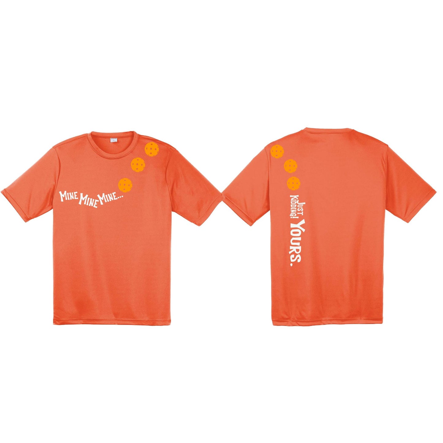 Mine JK Yours (Pickleballs Cyan Green Orange) | Men's Short Sleeve Athletic Performance T-Shirt | 100% Polyester