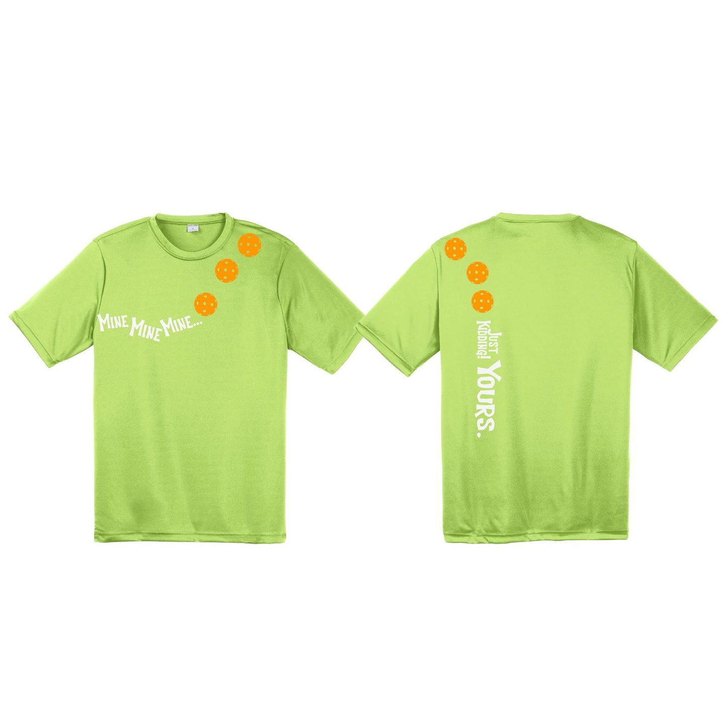 Mine JK Yours (Pickleballs Cyan Green Orange) | Men's Short Sleeve Athletic Performance T-Shirt | 100% Polyester