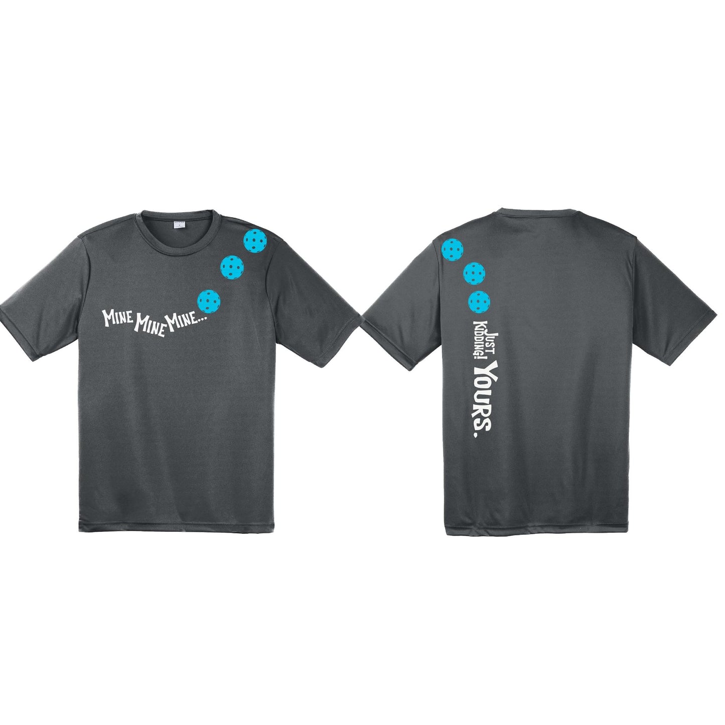 Mine JK Yours (Pickleballs Cyan Green Orange) | Men's Short Sleeve Athletic Performance T-Shirt | 100% Polyester