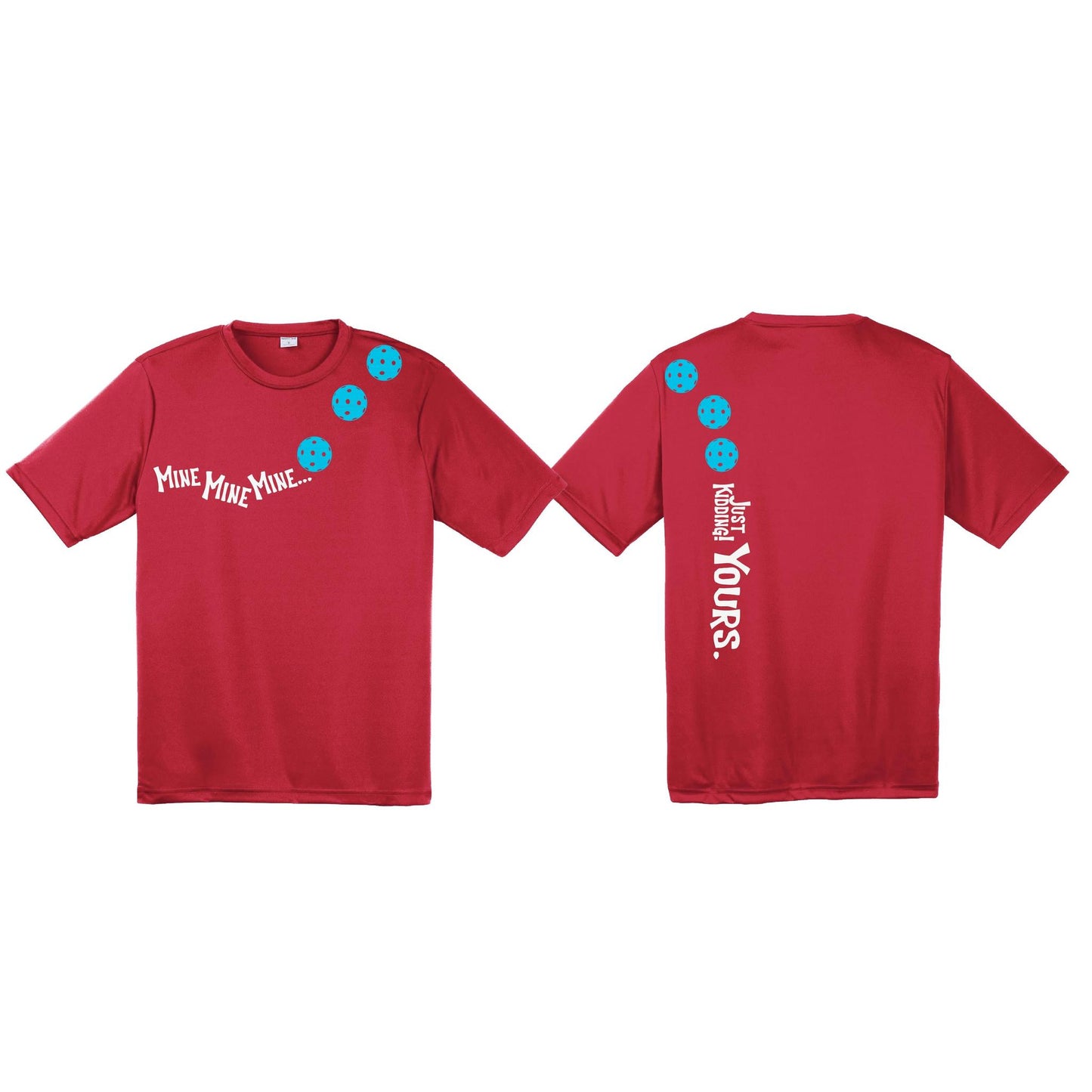 Mine JK Yours (Pickleballs Cyan Green Orange) | Men's Short Sleeve Athletic Performance T-Shirt | 100% Polyester