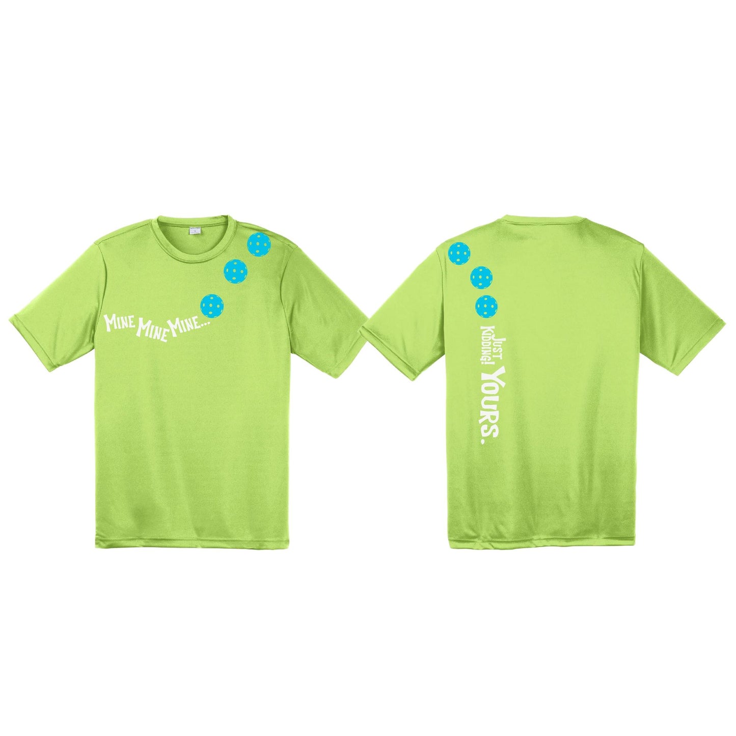 Mine JK Yours (Pickleballs Cyan Green Orange) | Men's Short Sleeve Athletic Performance T-Shirt | 100% Polyester