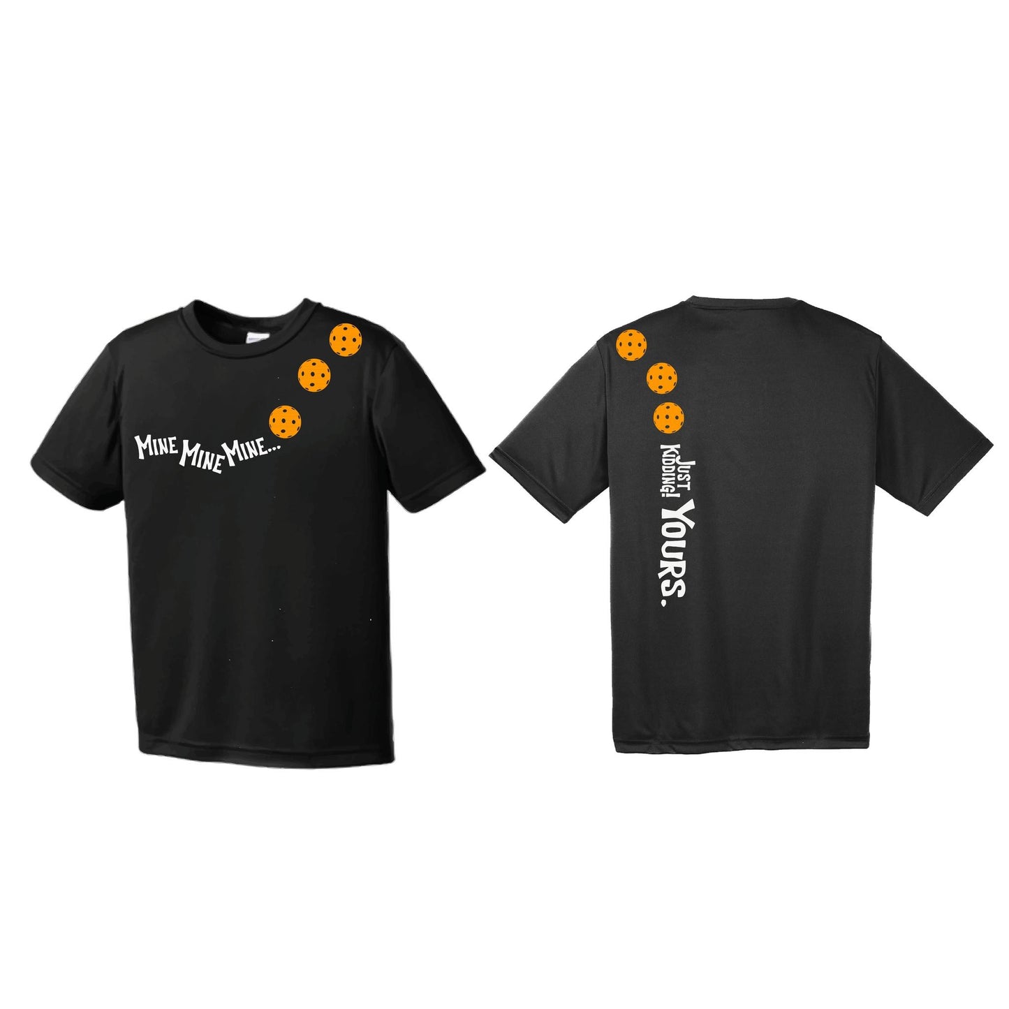 Mine JK Yours (Pickleballs Cyan Green Orange) | Men's Short Sleeve Athletic Performance T-Shirt | 100% Polyester
