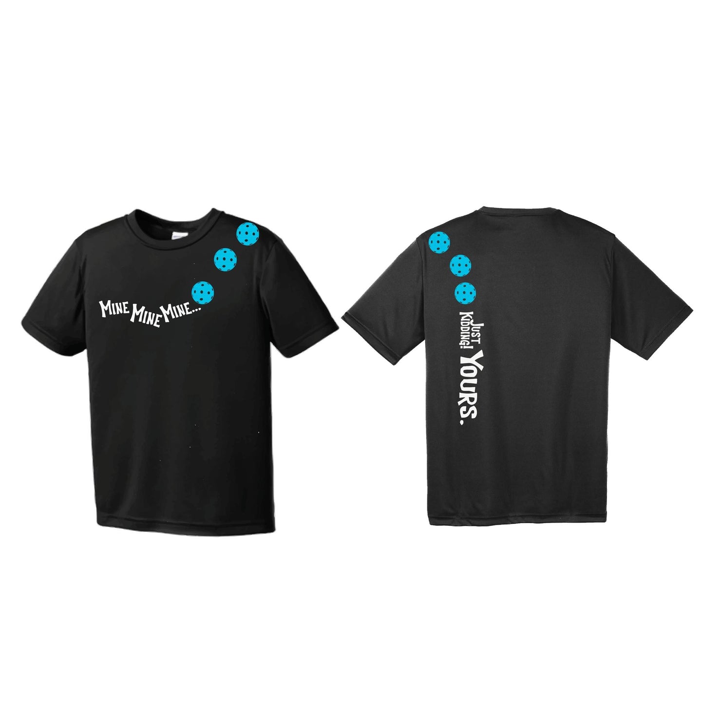 Mine JK Yours (Pickleballs Cyan Green Orange) | Men's Short Sleeve Athletic Performance T-Shirt | 100% Polyester