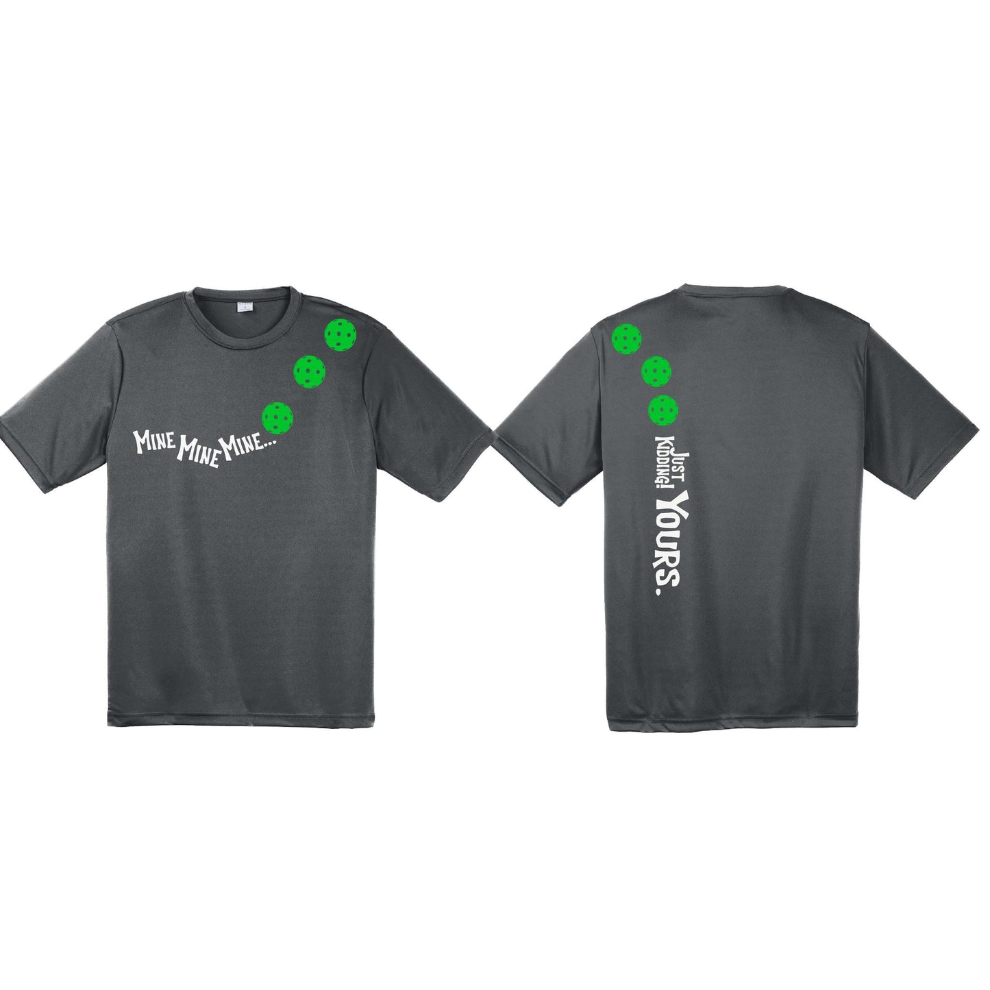 Mine JK Yours (Pickleballs Cyan Green Orange) | Men's Short Sleeve Athletic Performance T-Shirt | 100% Polyester